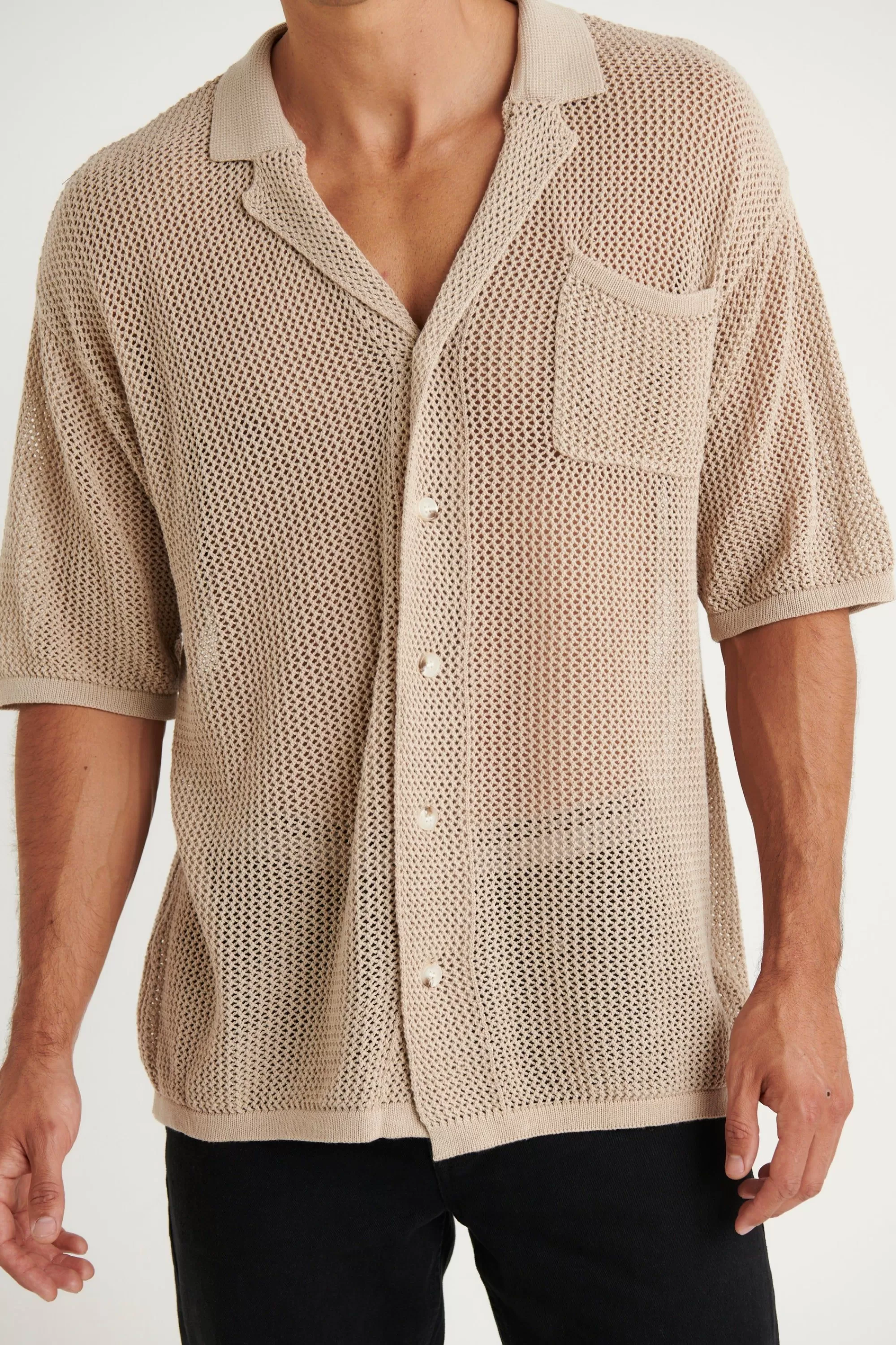 Shirts>NTH Crochet Knit Shirt Oat - Final Sale