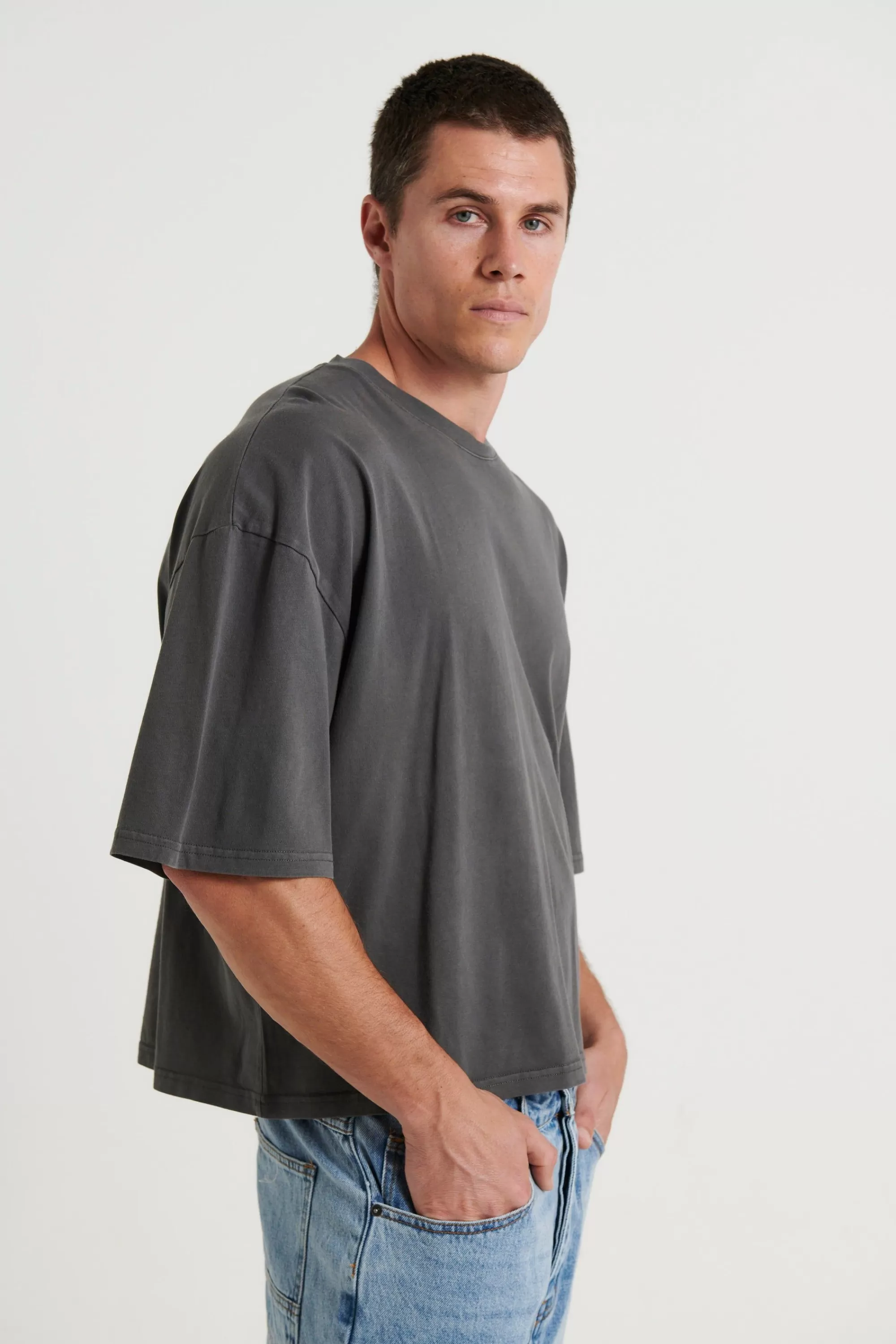 Tees>NTH Crop Box Tee Charcoal