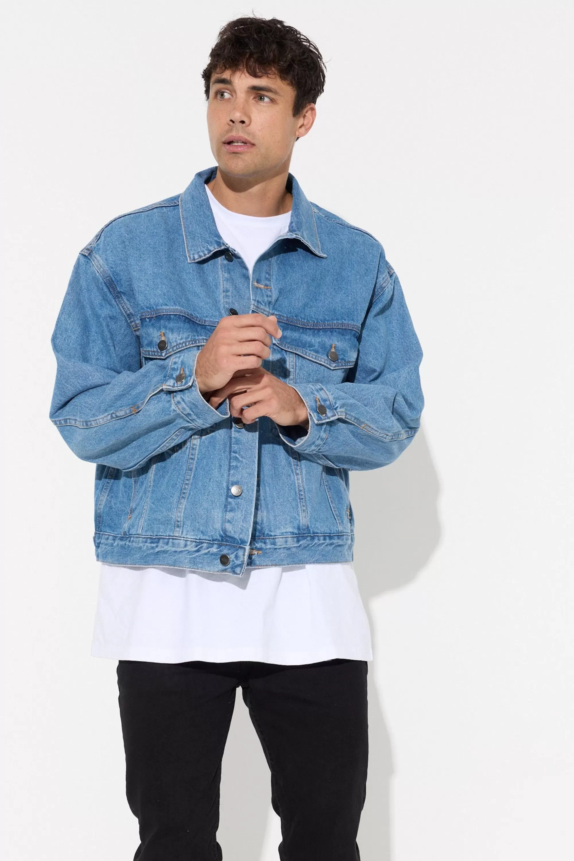 Jackets>NTH Drop Shoulder Denim Jacket Blue