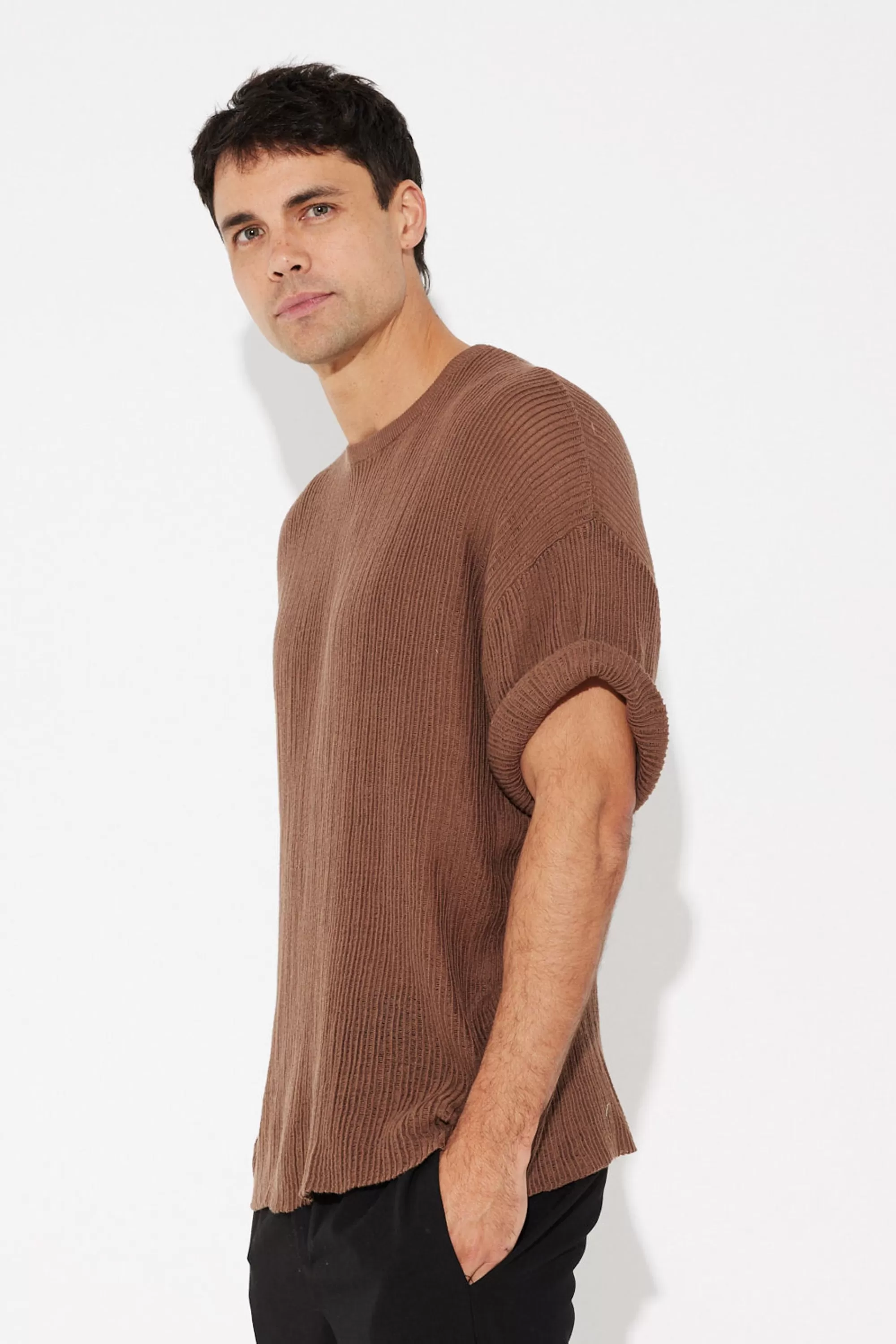 Tees>NTH Knitted Crew Tee Choc - Final Sale