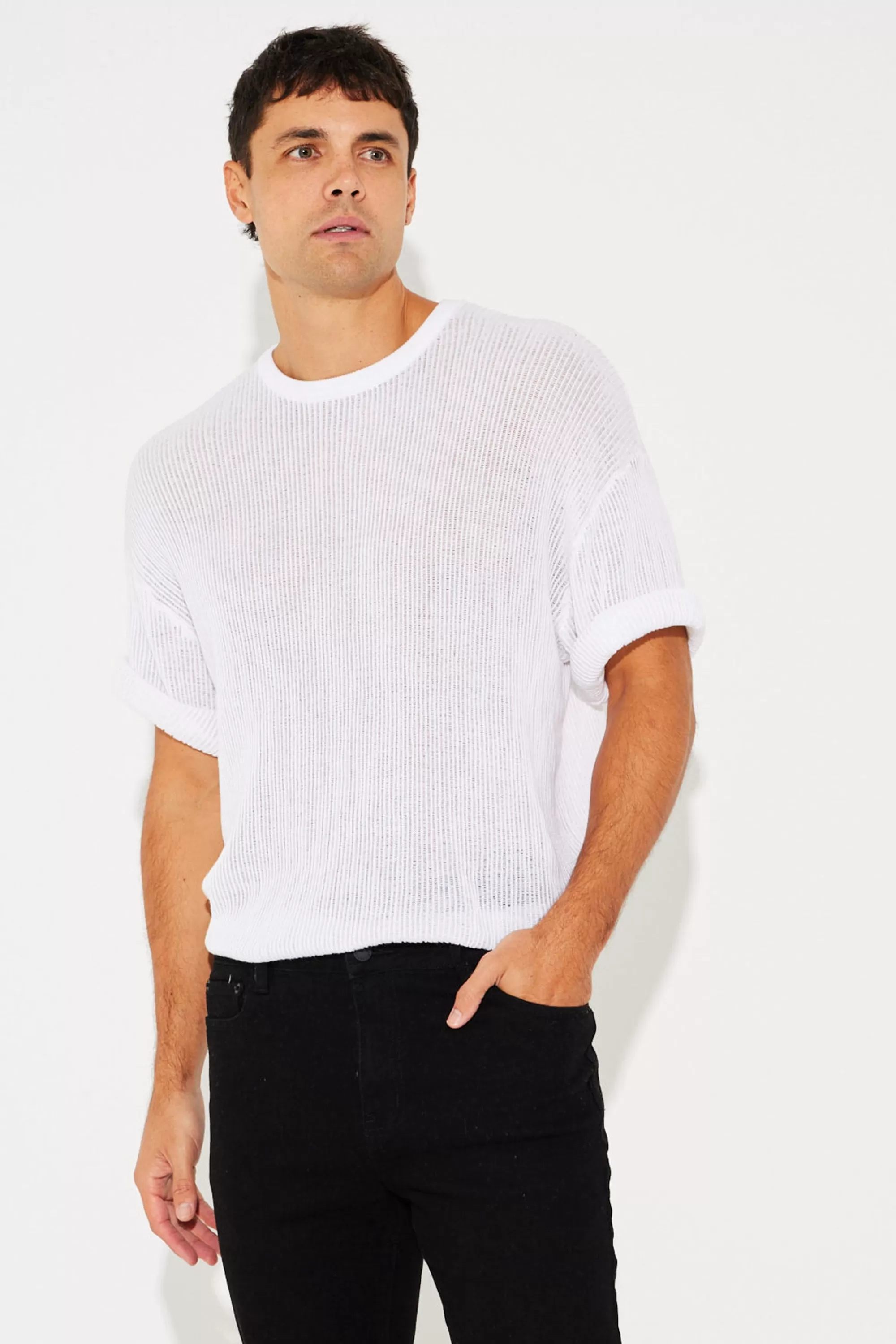 Tees>NTH Knitted Crew Tee White - Final Sale