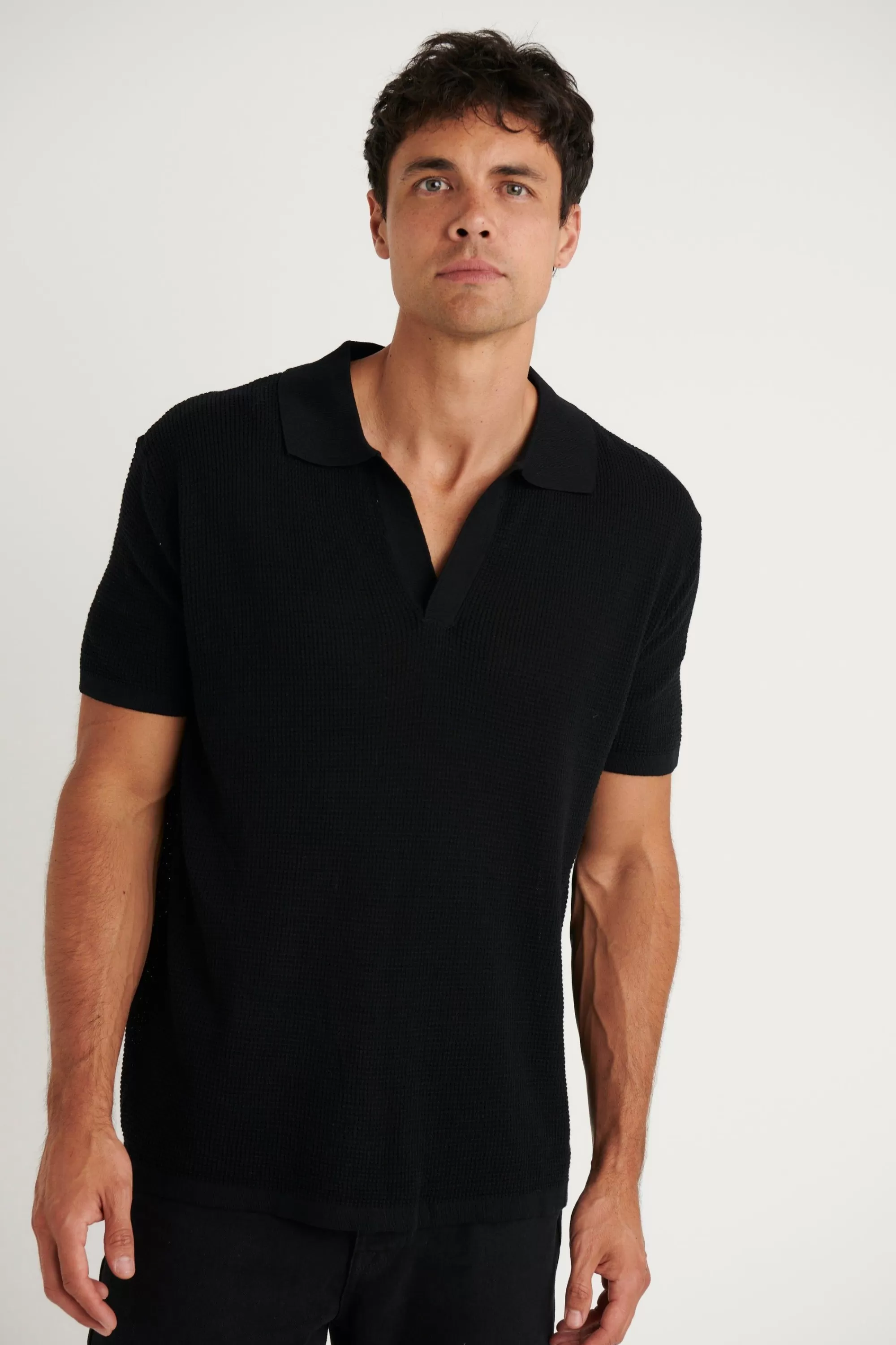 Shirts>NTH Open Neck Polo Black