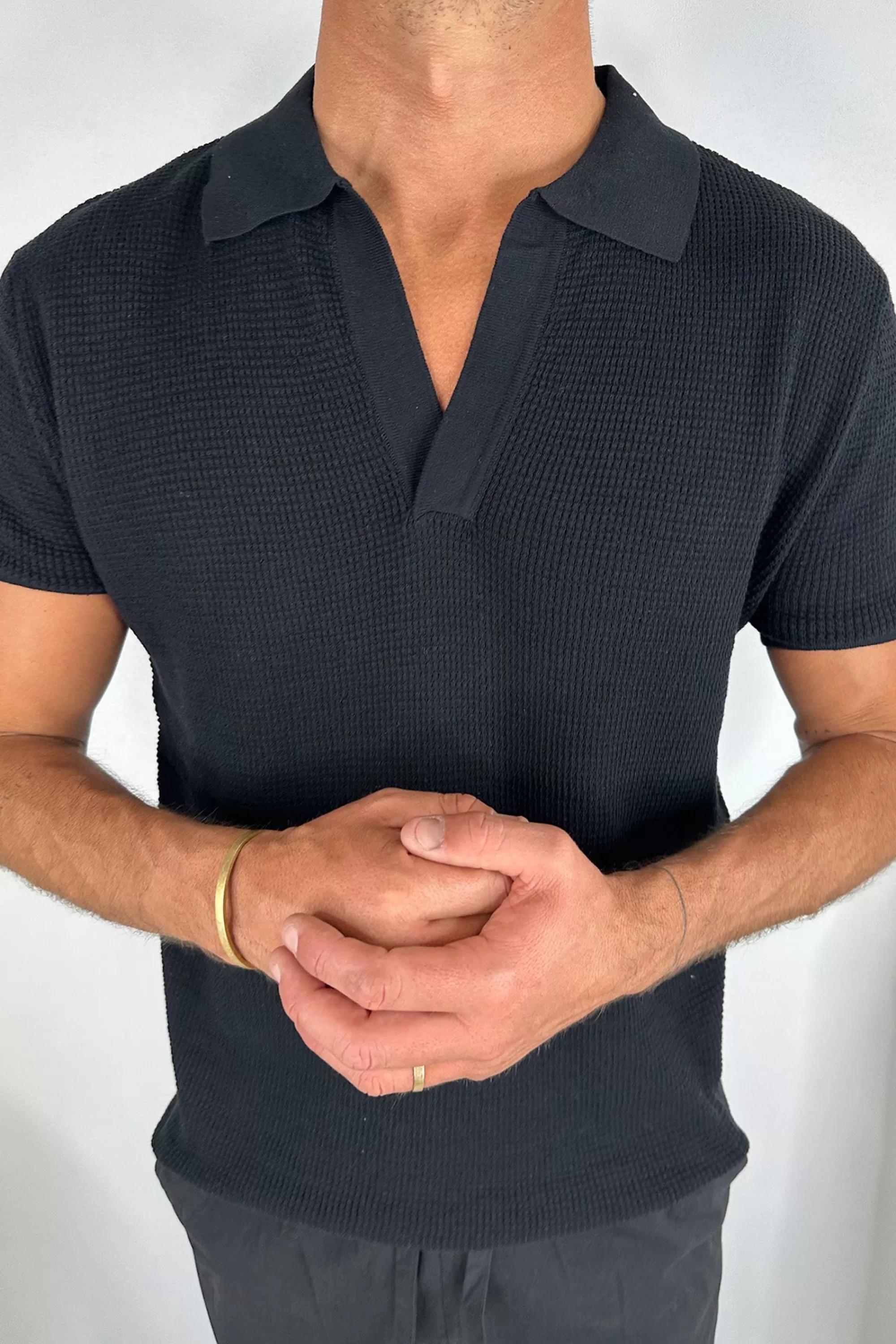 Shirts>NTH Open Neck Polo Black