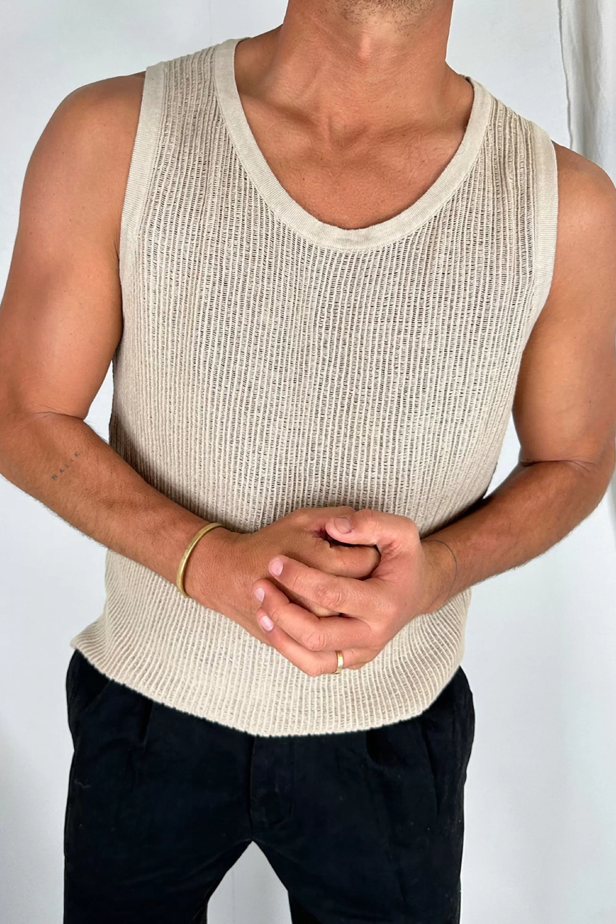 Tanks>NTH Ribbed Knit Tank Beige - Final Sale