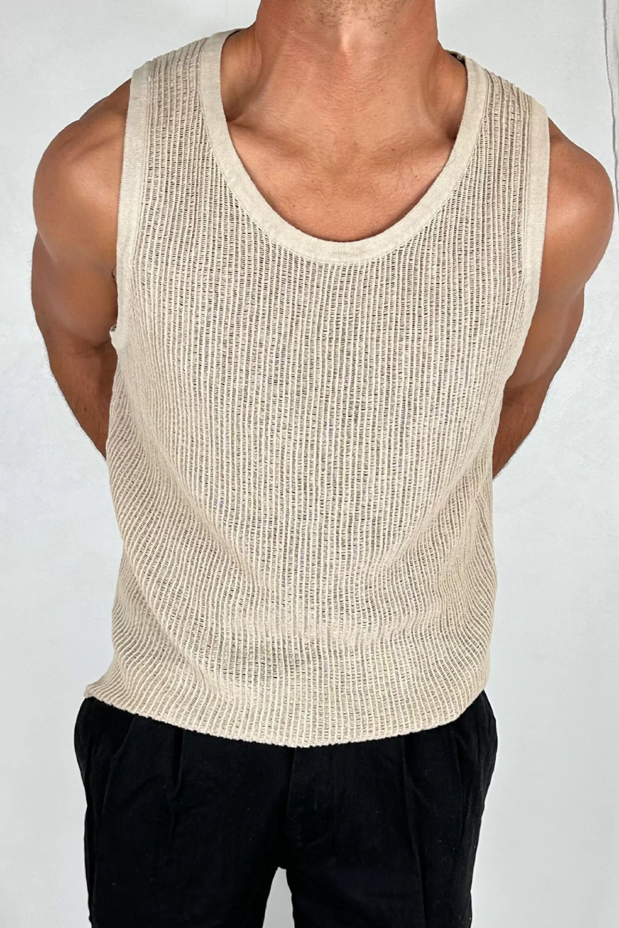 Tanks>NTH Ribbed Knit Tank Beige - Final Sale