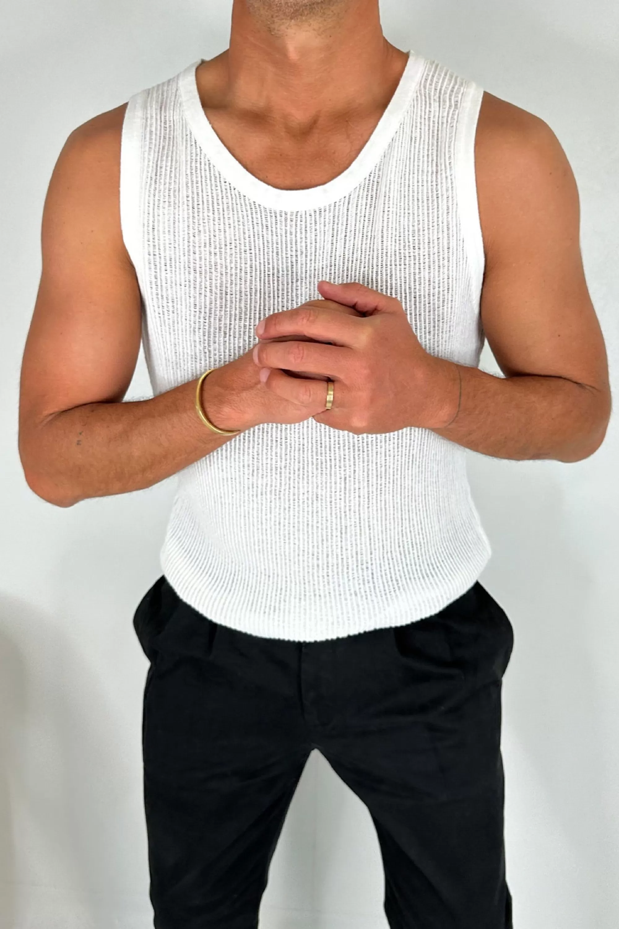 Tanks>NTH Ribbed Knit Tank White - Final Sale