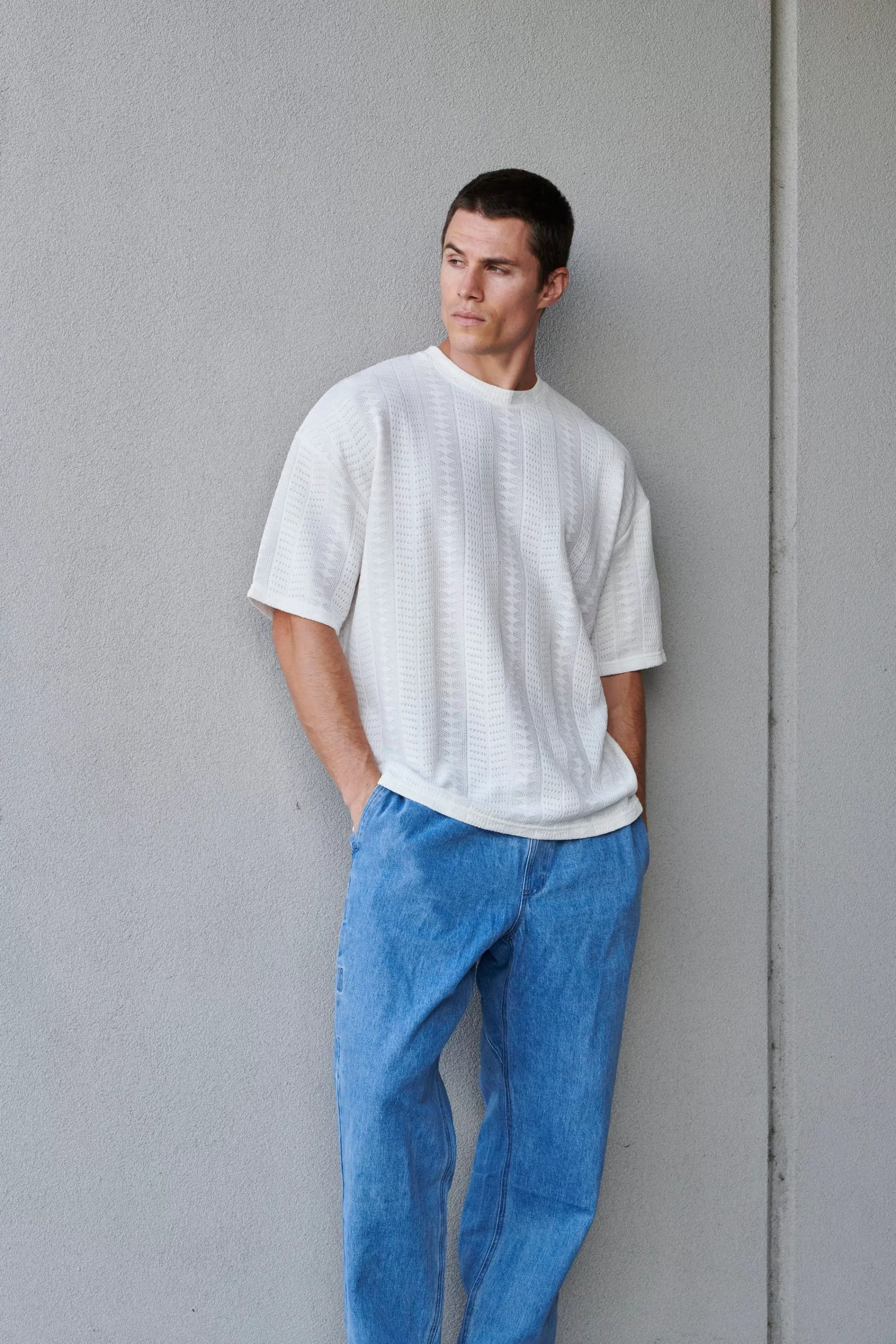 Tees>Sampson and Taylor Ottis Knitted Crew Neck Tee White