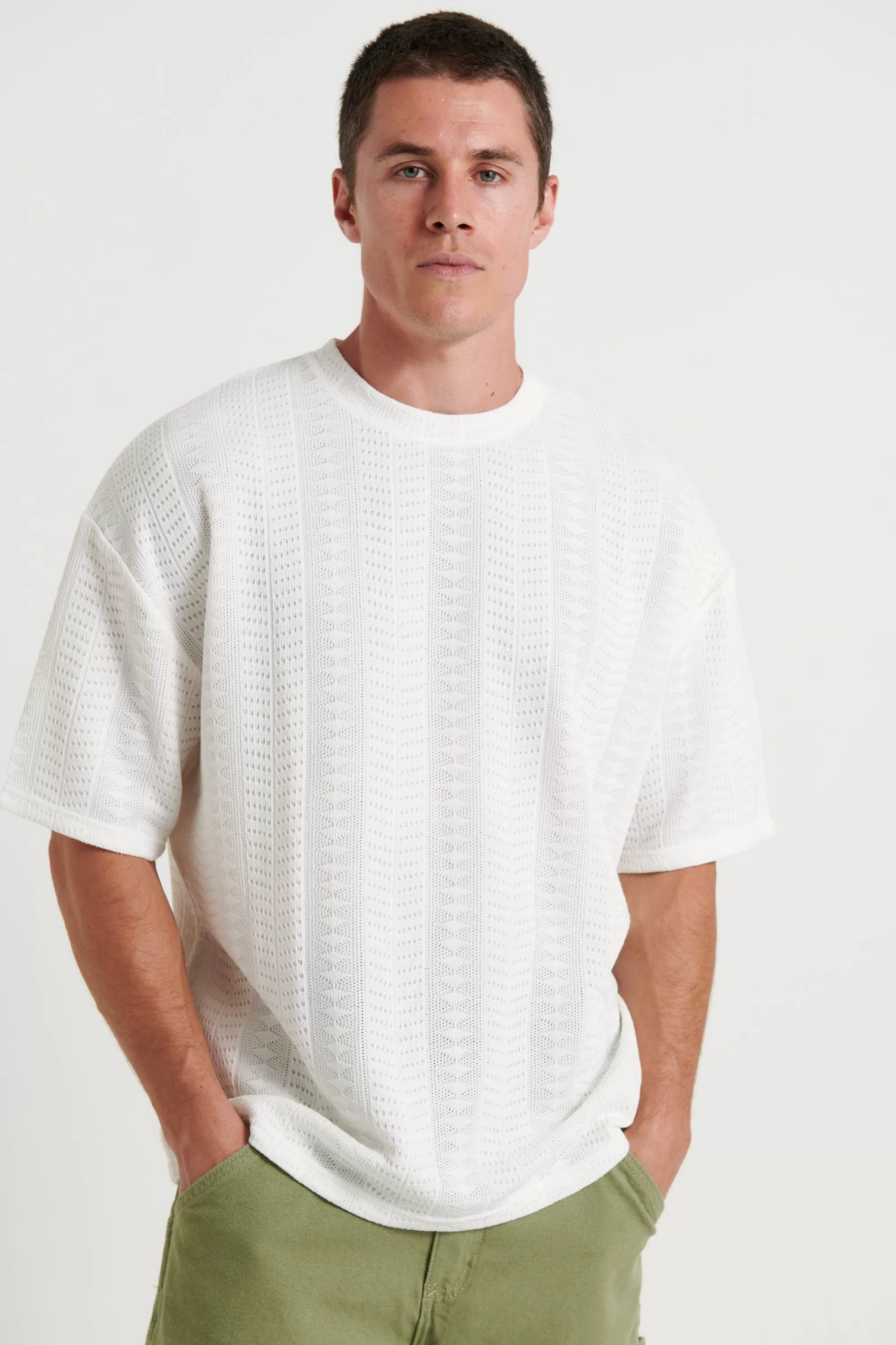 Tees>Sampson and Taylor Ottis Knitted Crew Neck Tee White