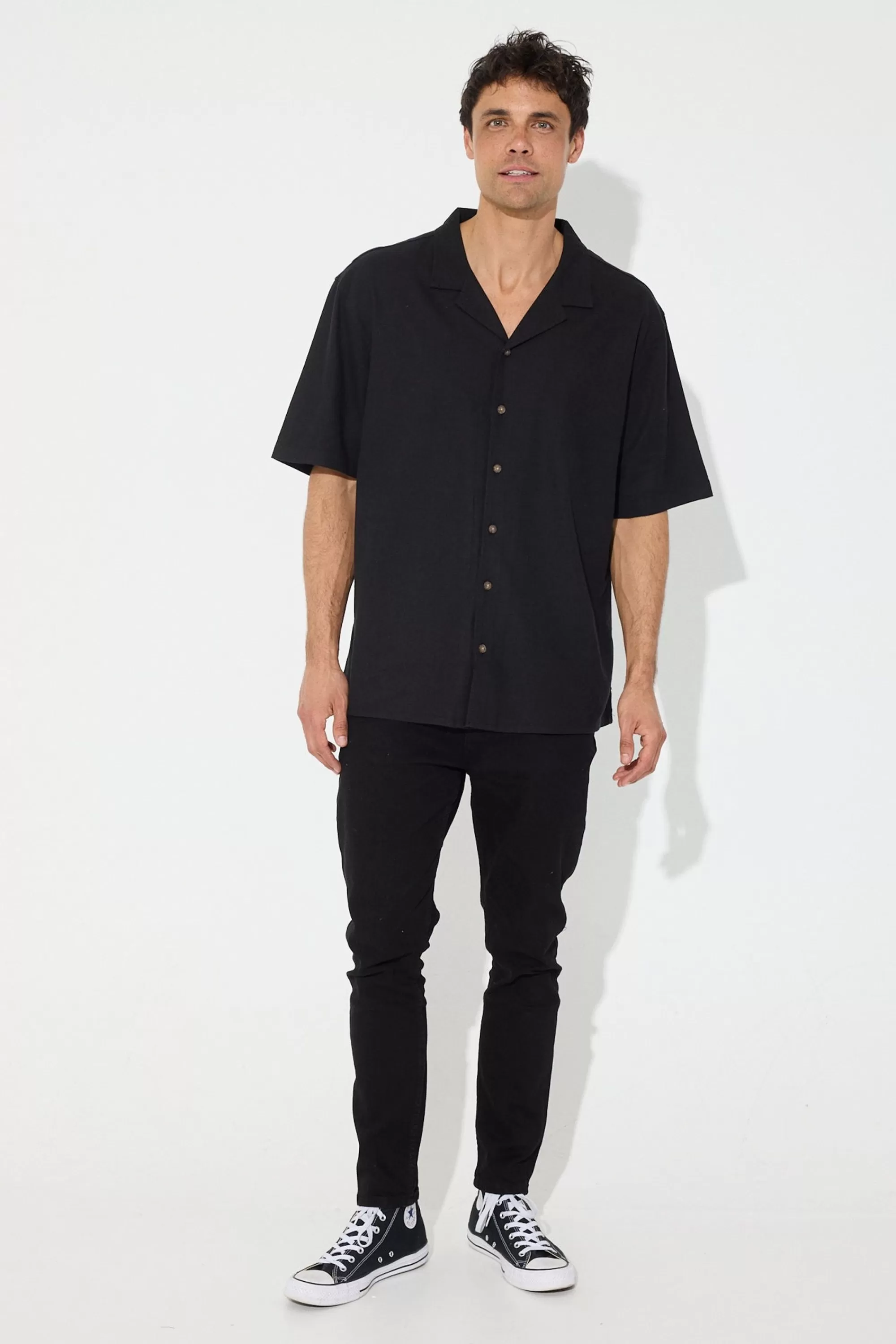 Shirts>Sampson and Taylor Petros Linen Shirt Black