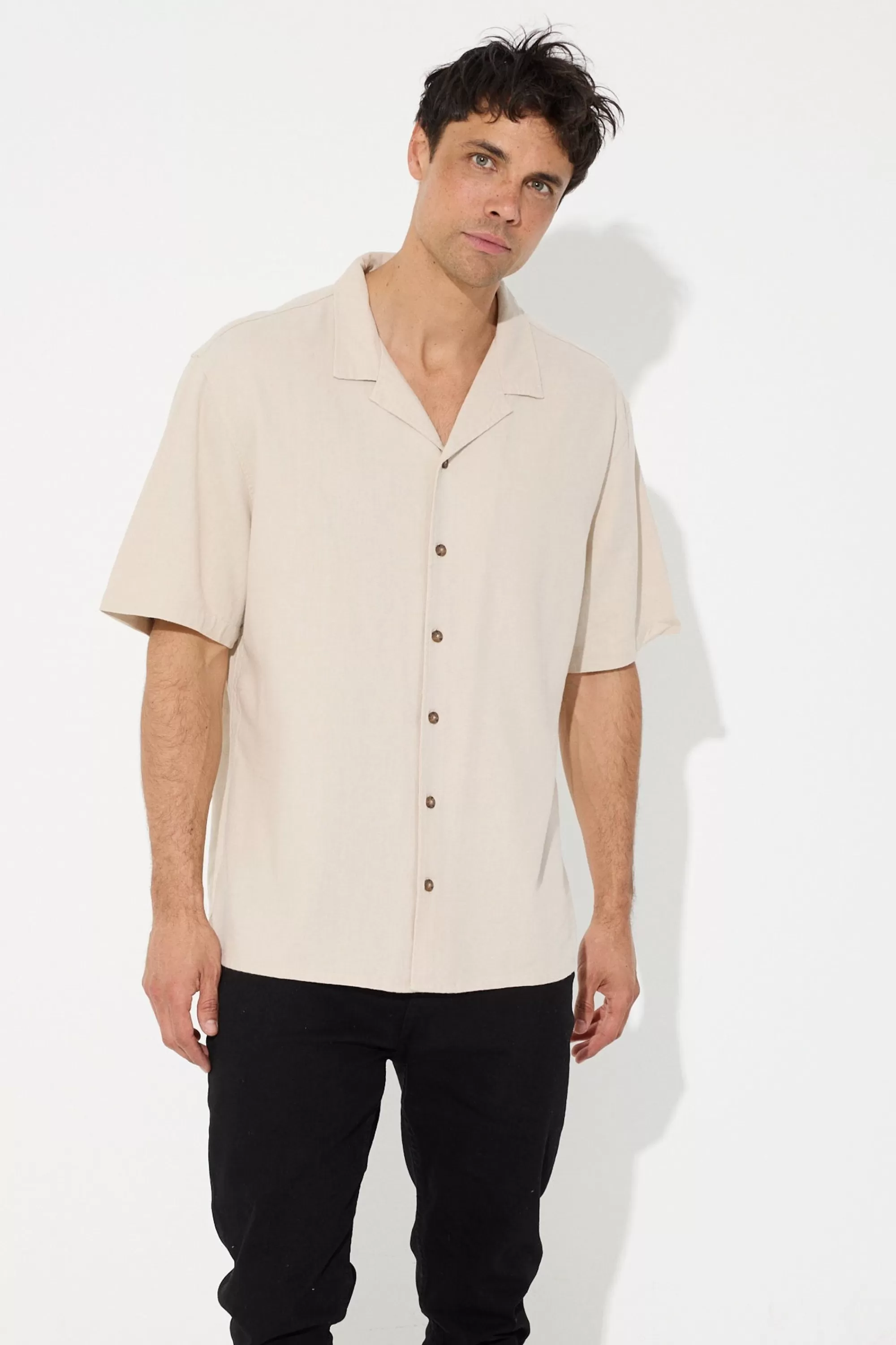 Shirts>Sampson and Taylor Petros Linen Shirt Oat