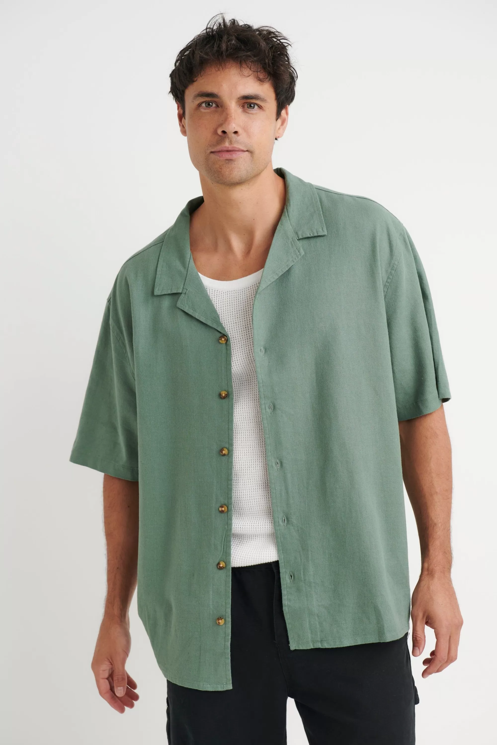 Shirts>Sampson and Taylor Petros Linen Shirt Pine