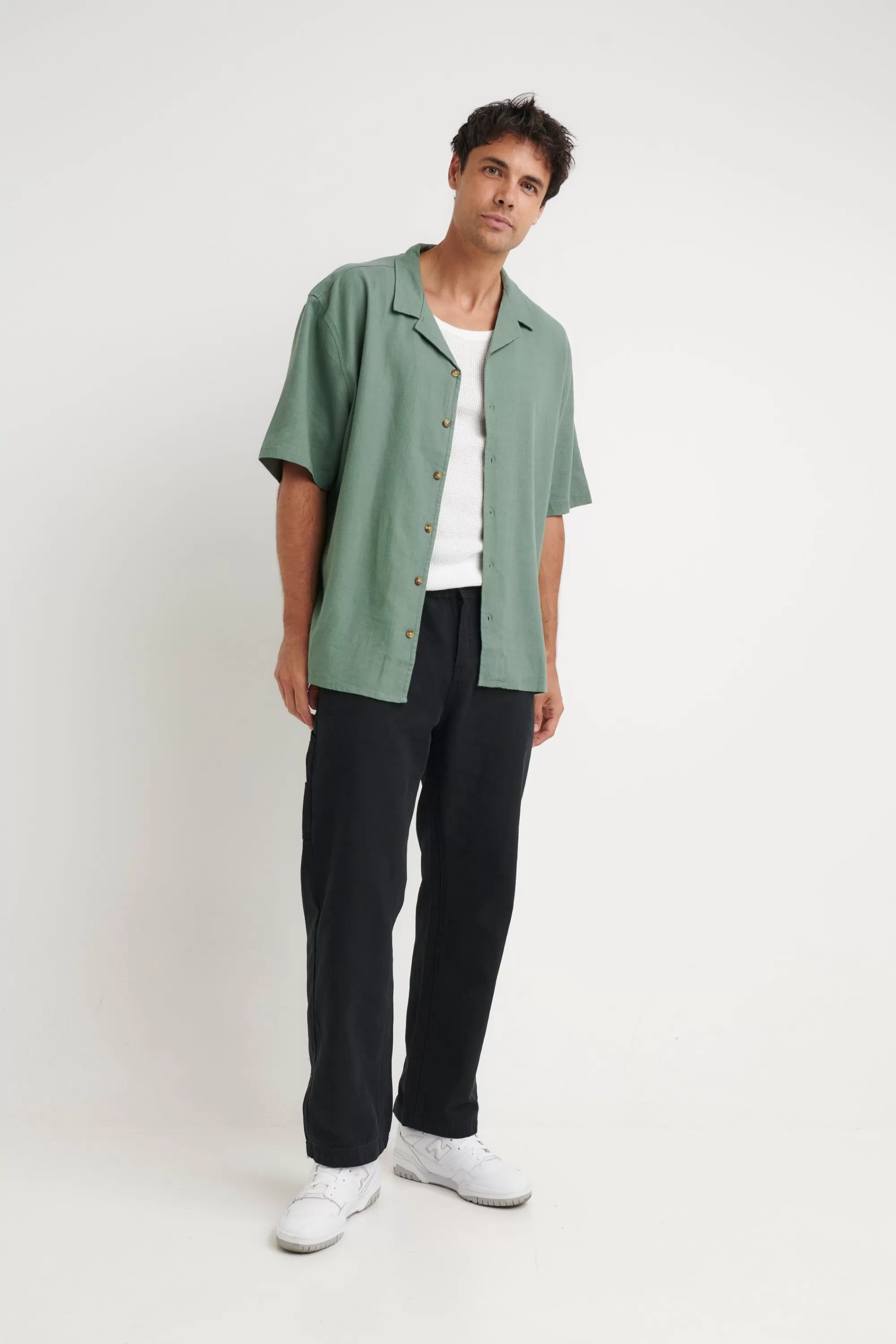 Shirts>Sampson and Taylor Petros Linen Shirt Pine