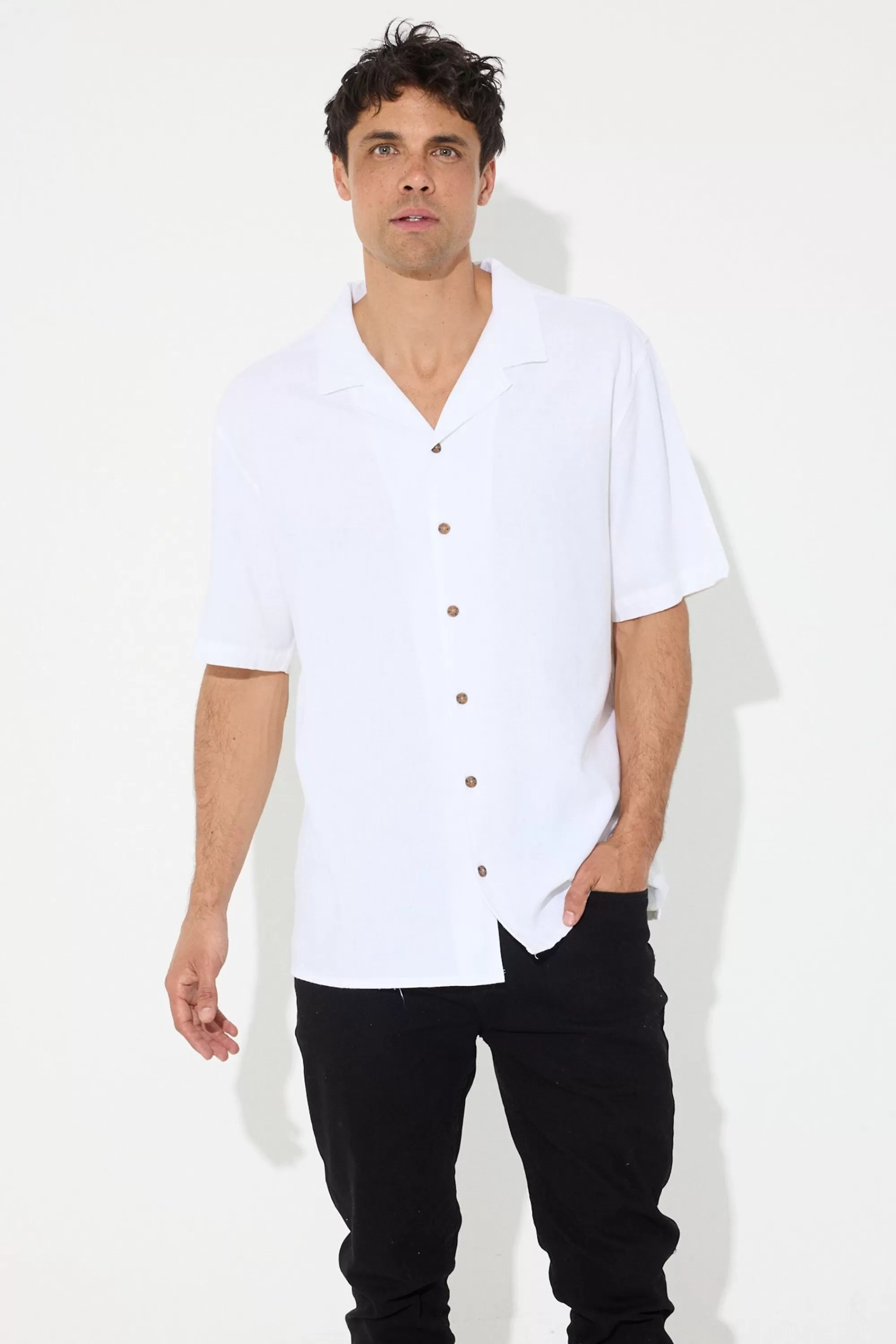 Shirts>Sampson and Taylor Petros Linen Shirt White