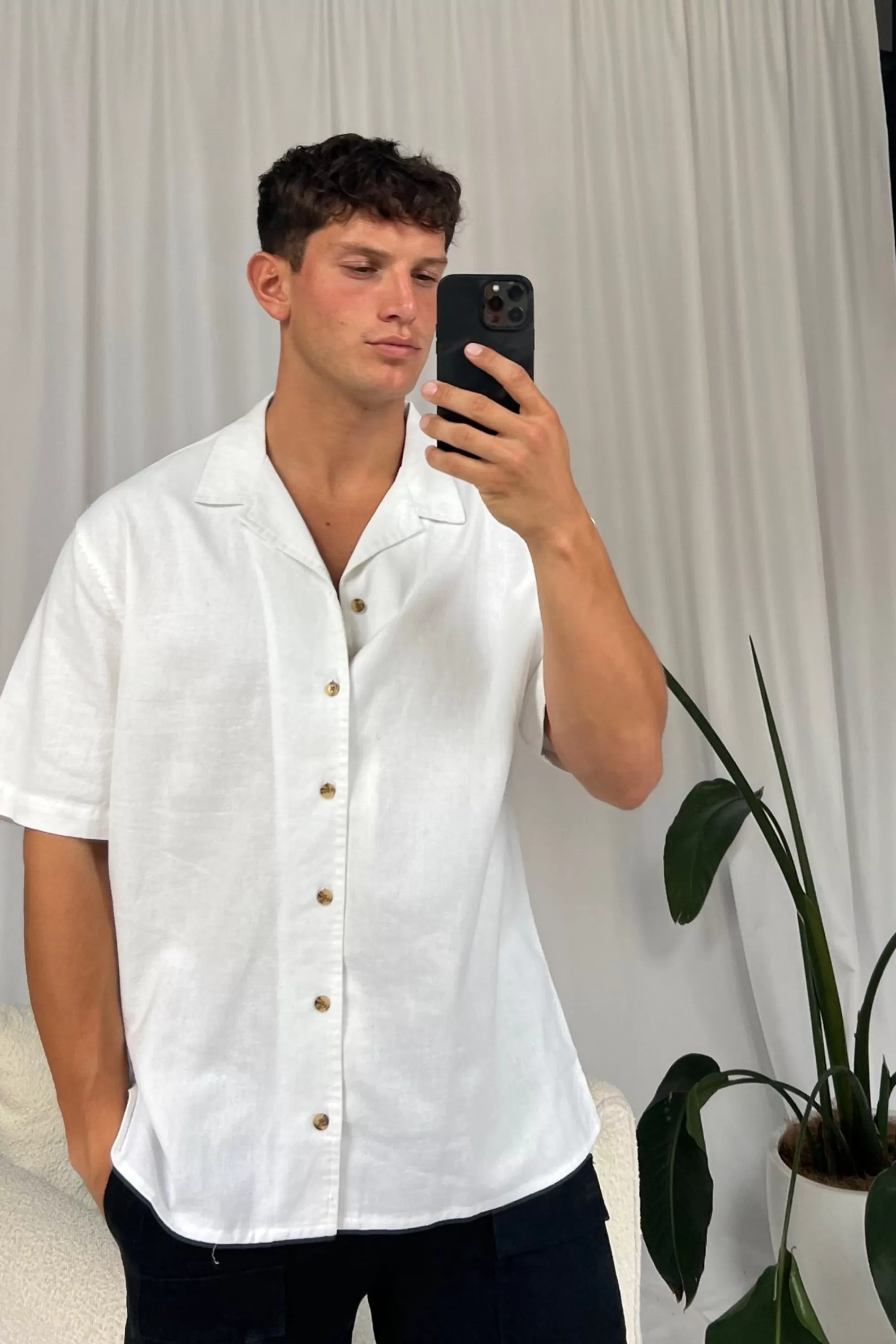 Shirts>Sampson and Taylor Petros Linen Shirt White