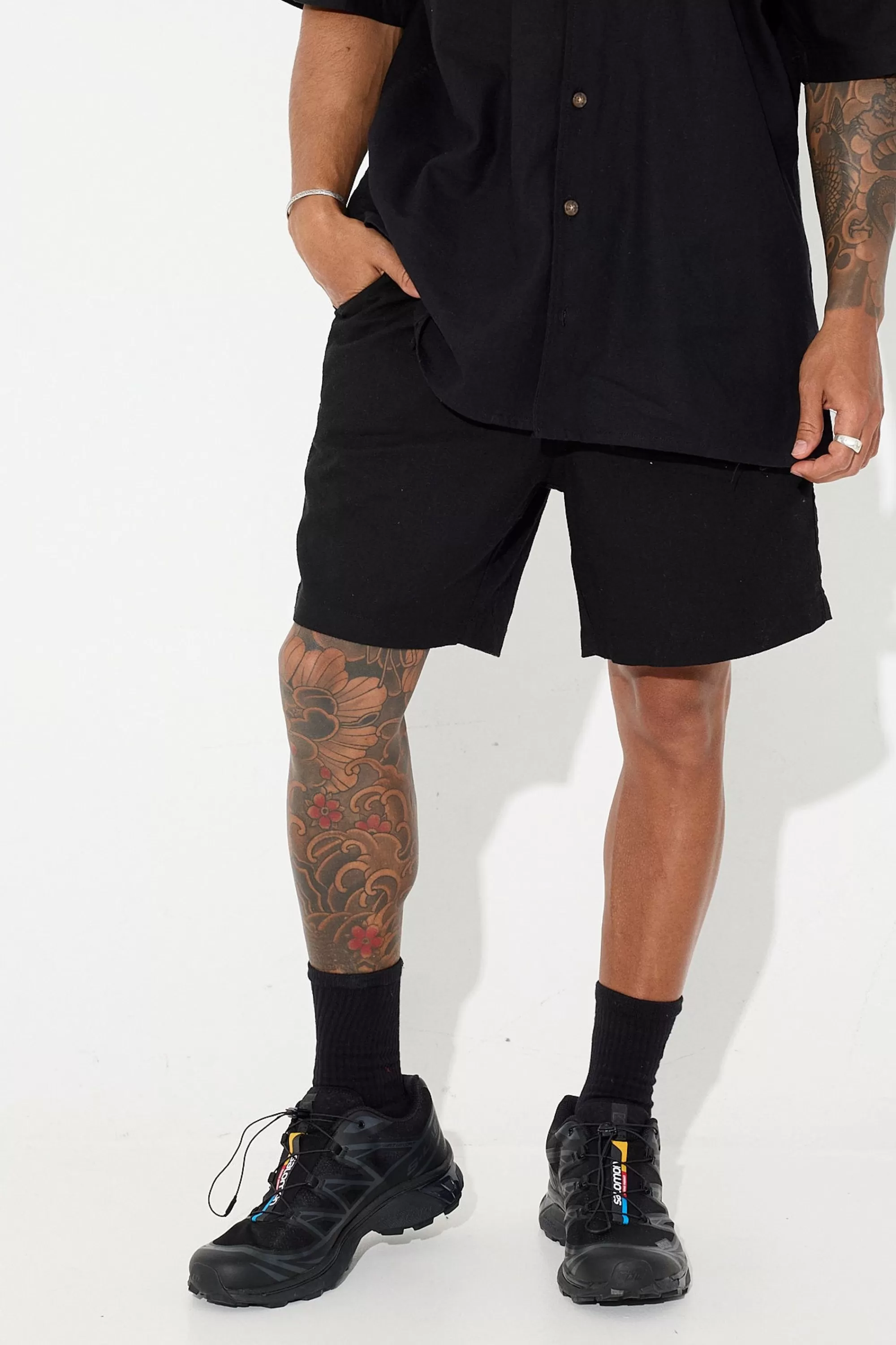 Shorts>Sampson and Taylor Petros Linen Short Black