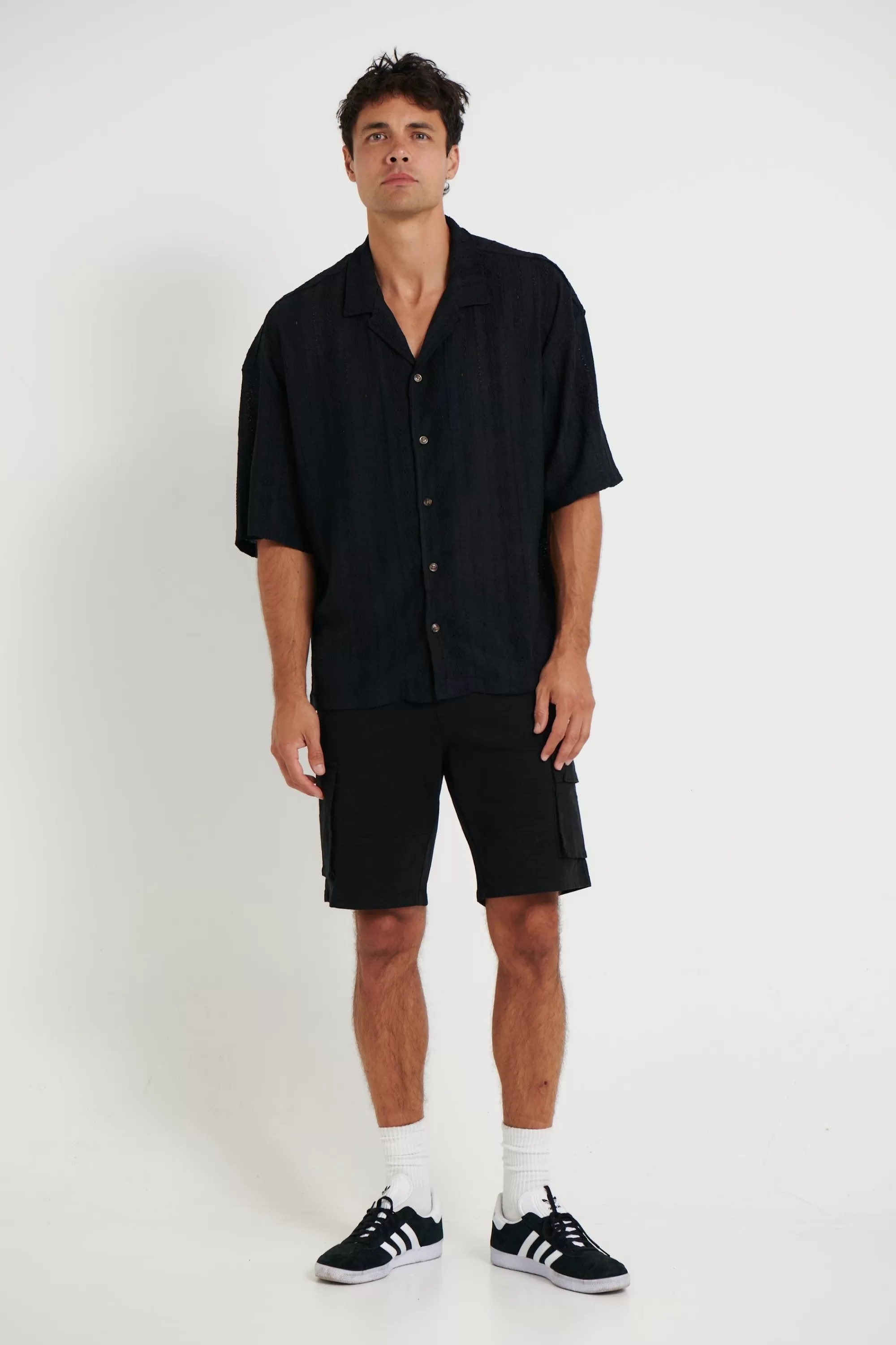 Shirts>Sampson and Taylor Raf Cropped Shirt Aztec Black