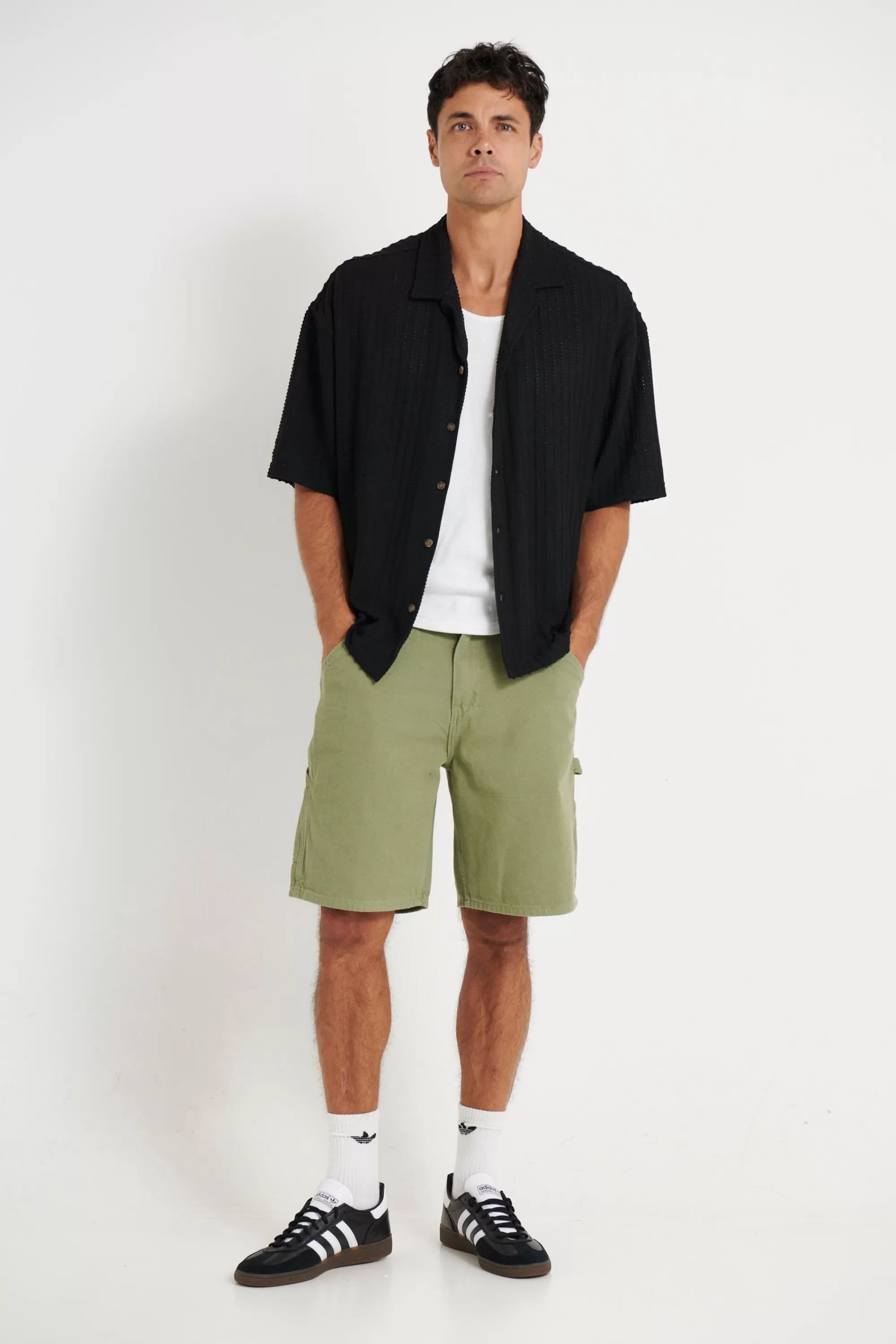 Shirts>Sampson and Taylor Raf Cropped Shirt Knit Stripe Black