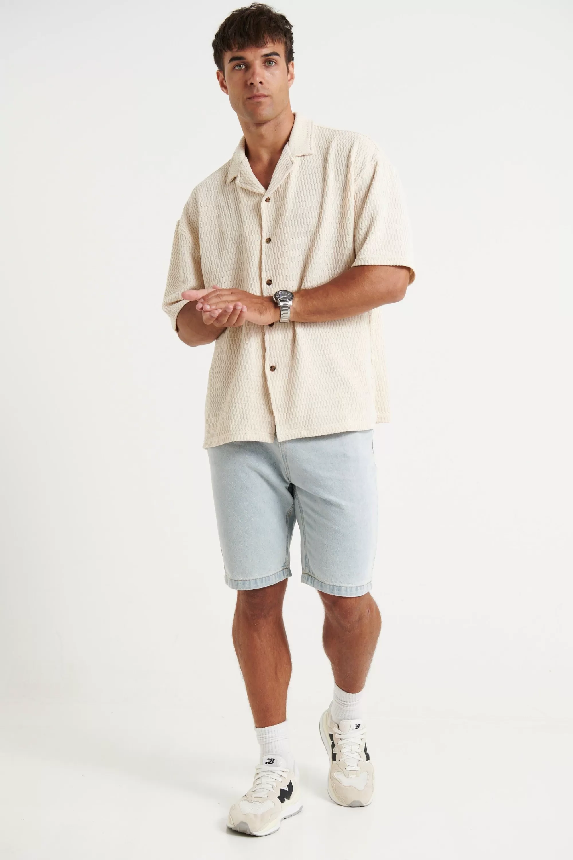 Shirts>Sampson and Taylor Raf Cropped Shirt Texture Ivory