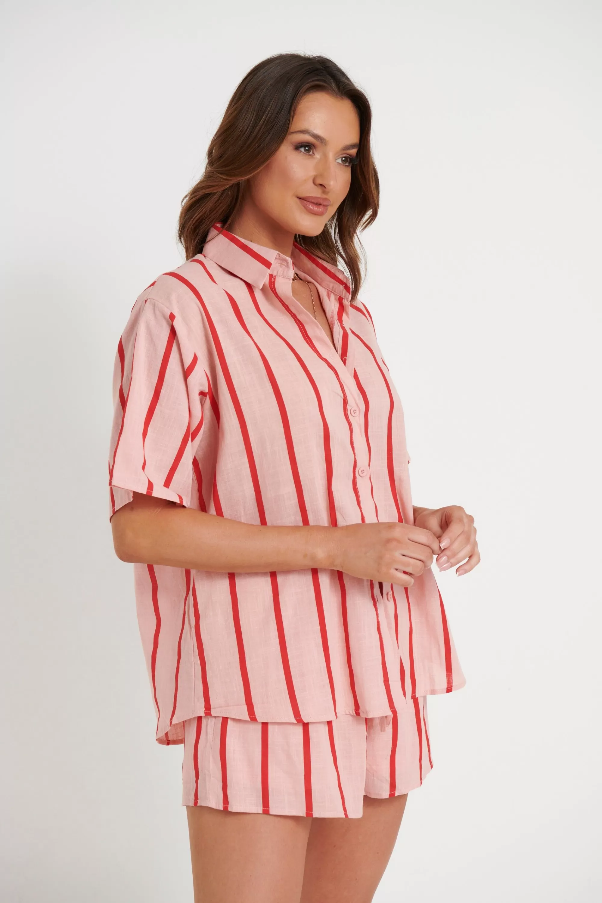 Sets>By Frankie Raffy Linen Set Red/Pink - Final Sale