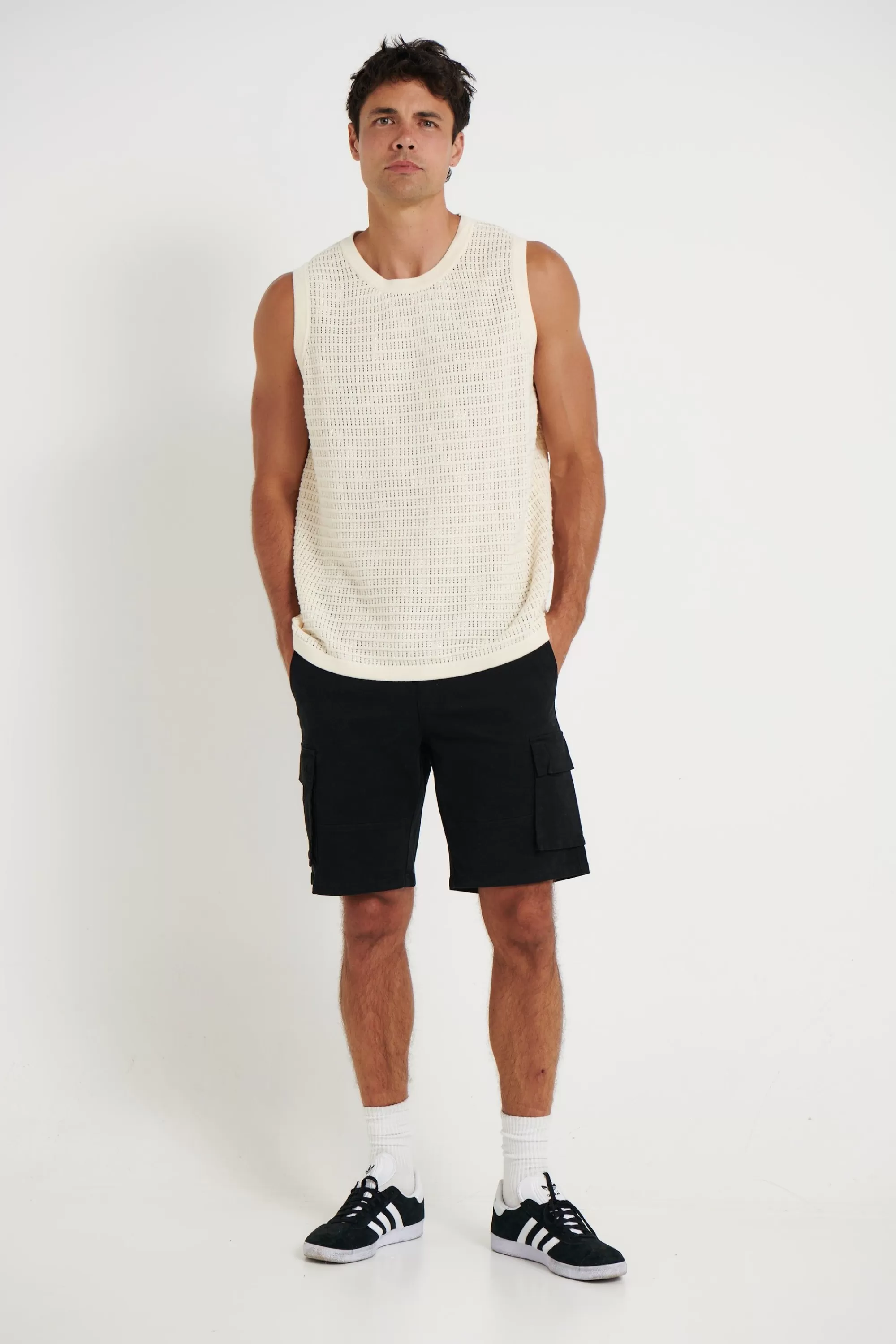 Tanks>Sampson and Taylor Ritchie Knitted Ribbed Vest Beige - Final Sale