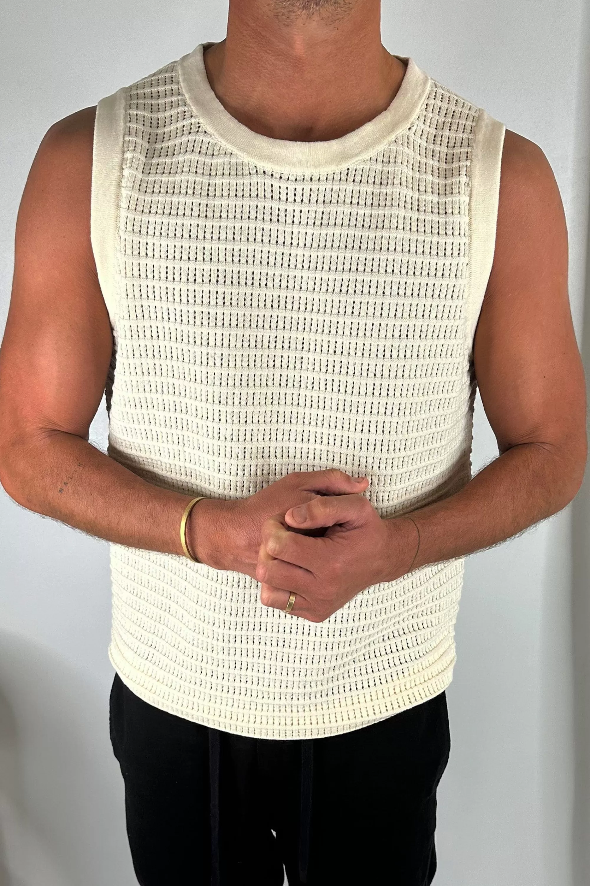 Tanks>Sampson and Taylor Ritchie Knitted Ribbed Vest Beige - Final Sale