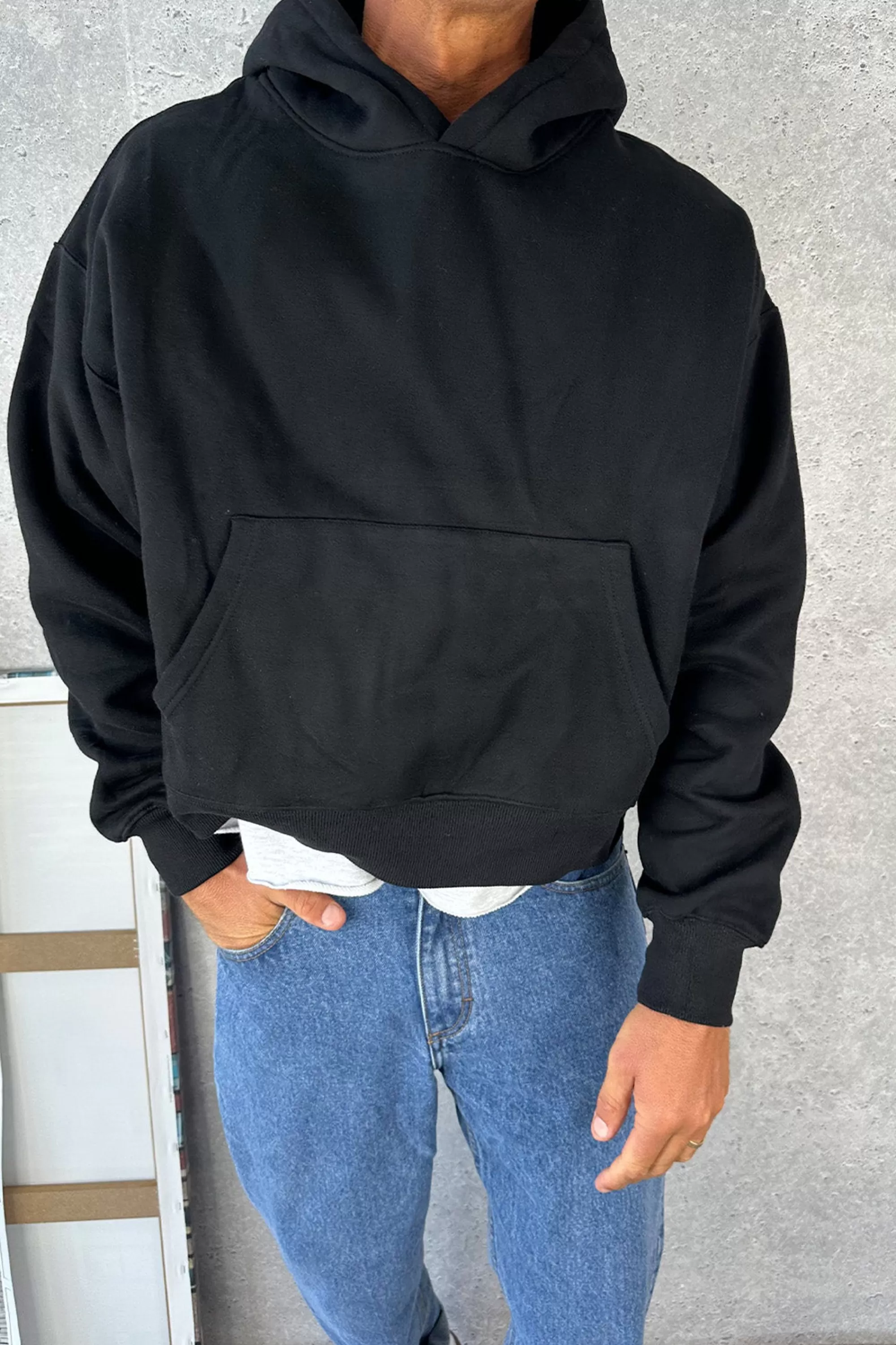 Hoodies & Sweaters>Sampson and Taylor Roman Cropped Drop Hoodie Black