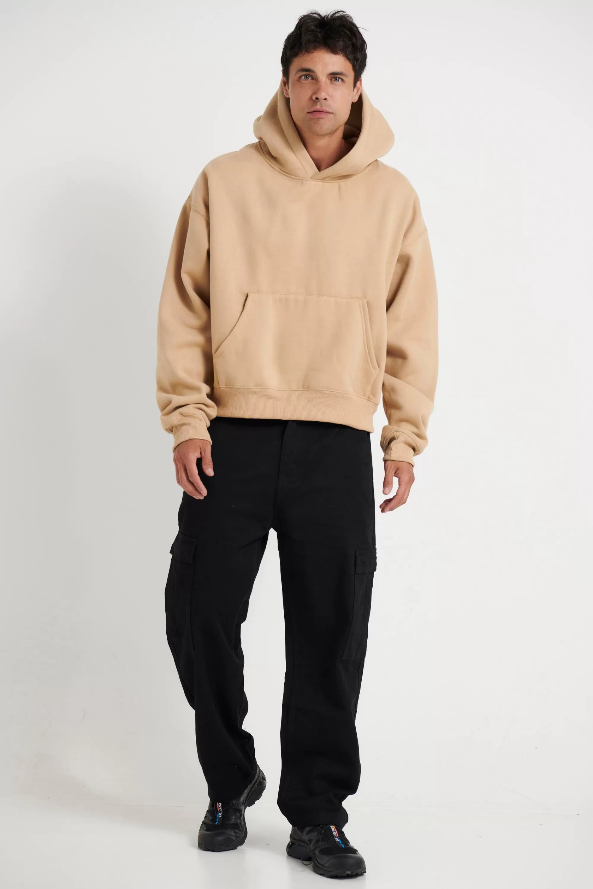 Hoodies & Sweaters>Sampson and Taylor Roman Cropped Drop Hoodie Stone