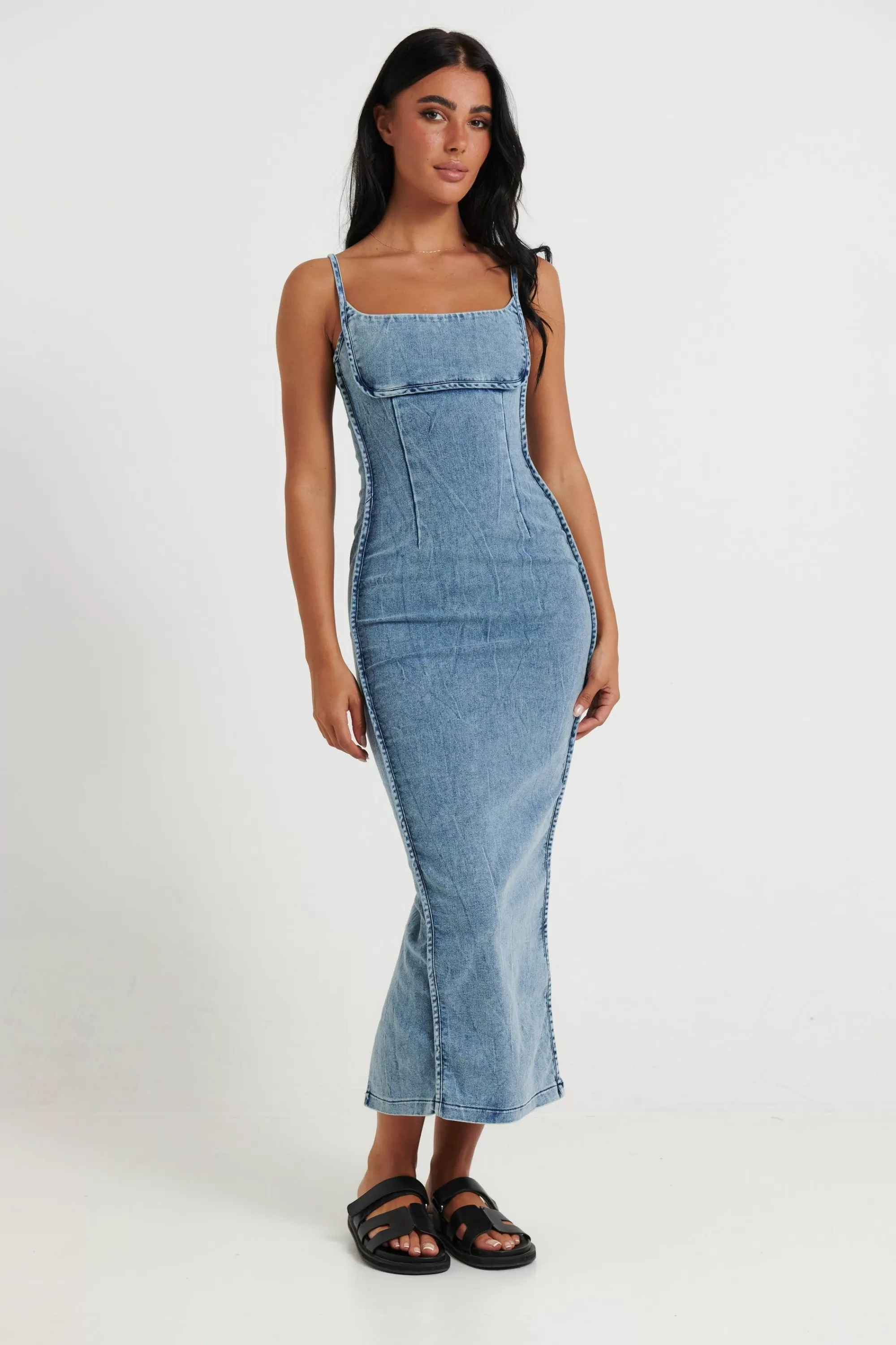 Denim>Sasha u0026 Indikah Sia Midi Dress Light Denim