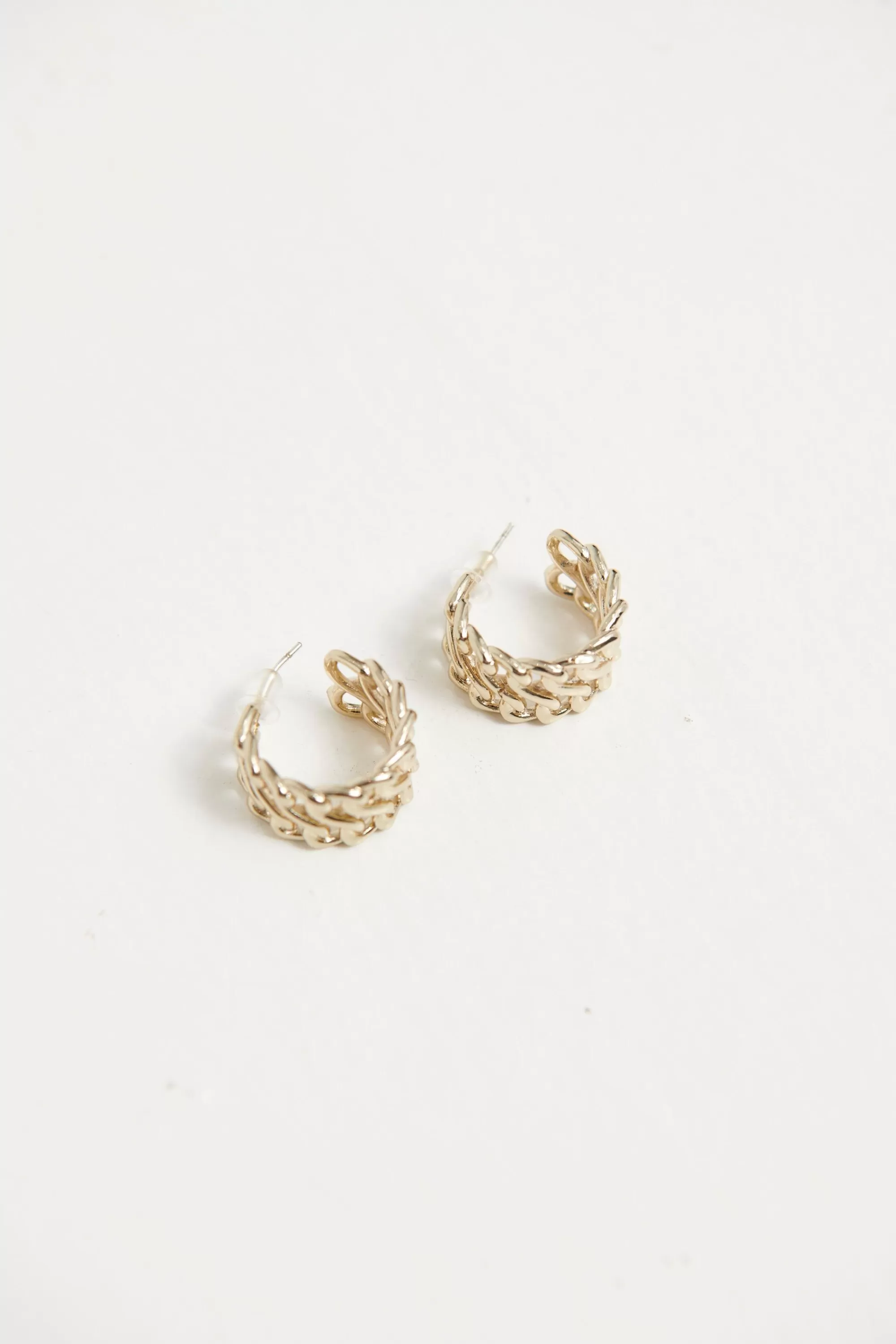 Accessories>Angel Whispers Square Chain Hoop Gold Plated Earrings