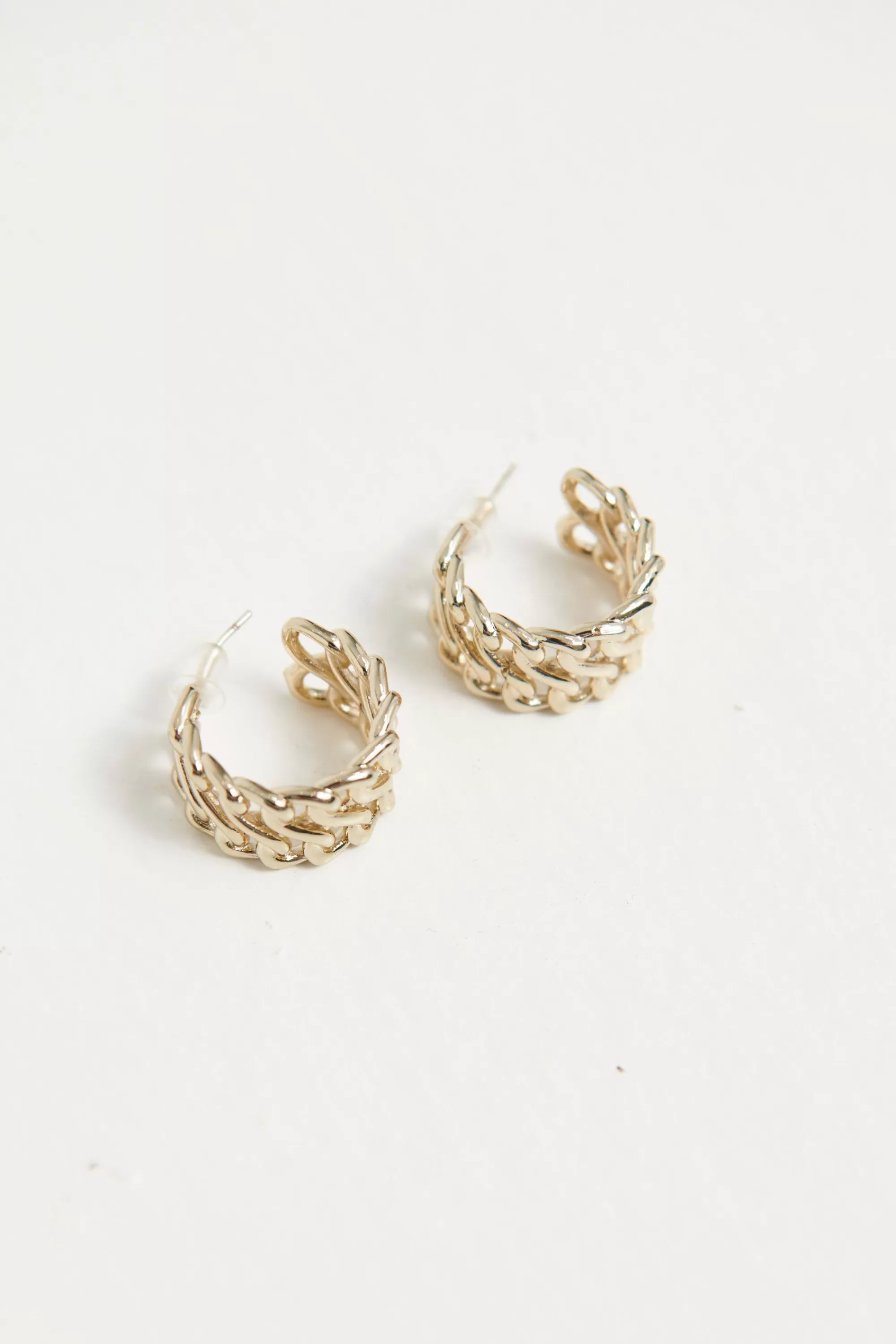 Accessories>Angel Whispers Square Chain Hoop Gold Plated Earrings