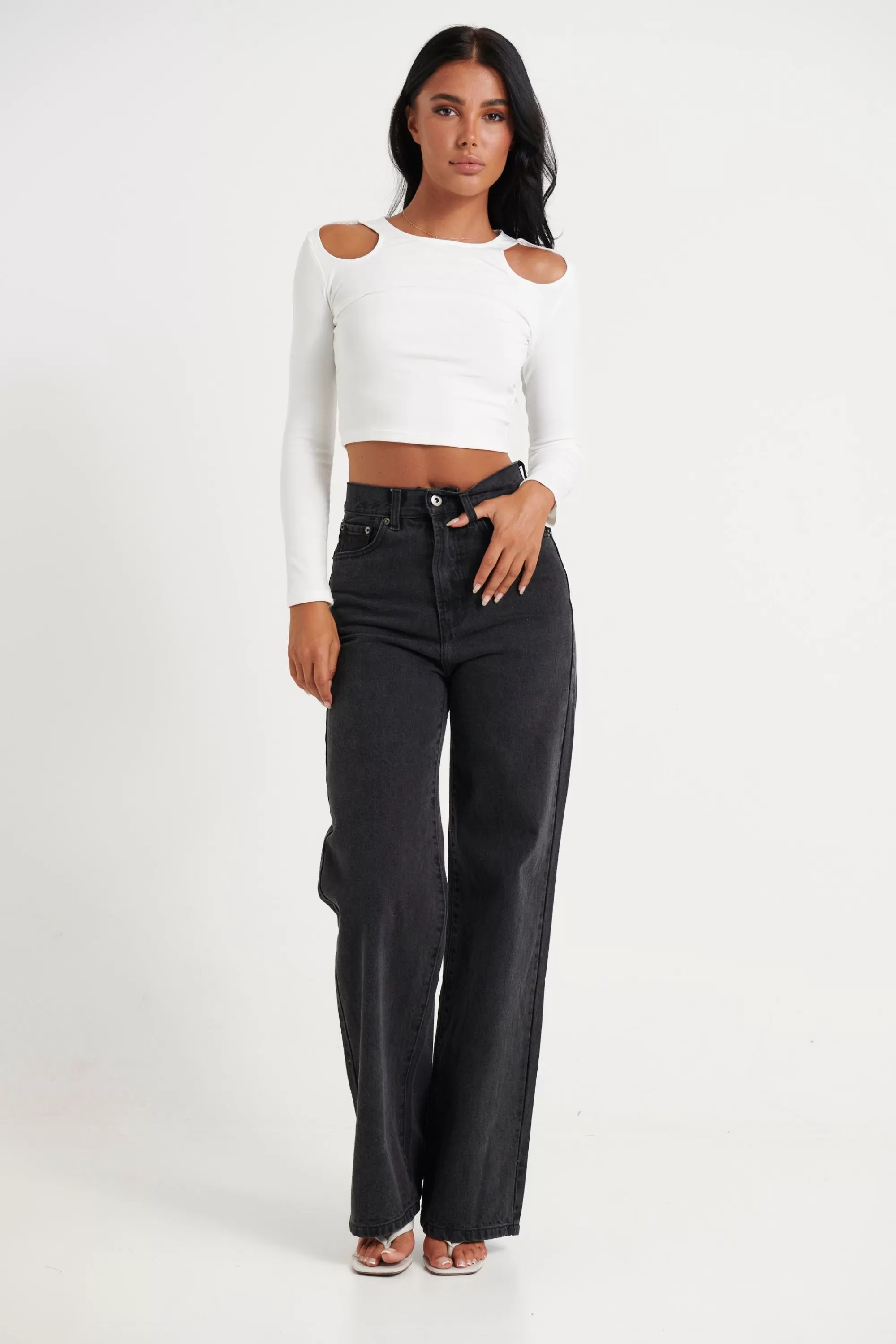 Tops>Oscar St Sutton Long Sleeve Crop White