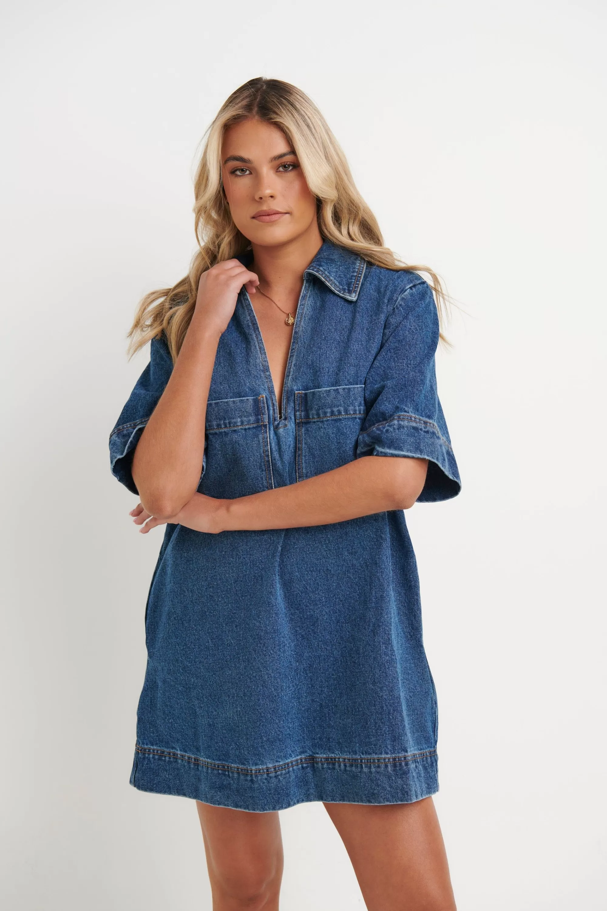 Denim>Four Fashion Tara Mini Dress Denim