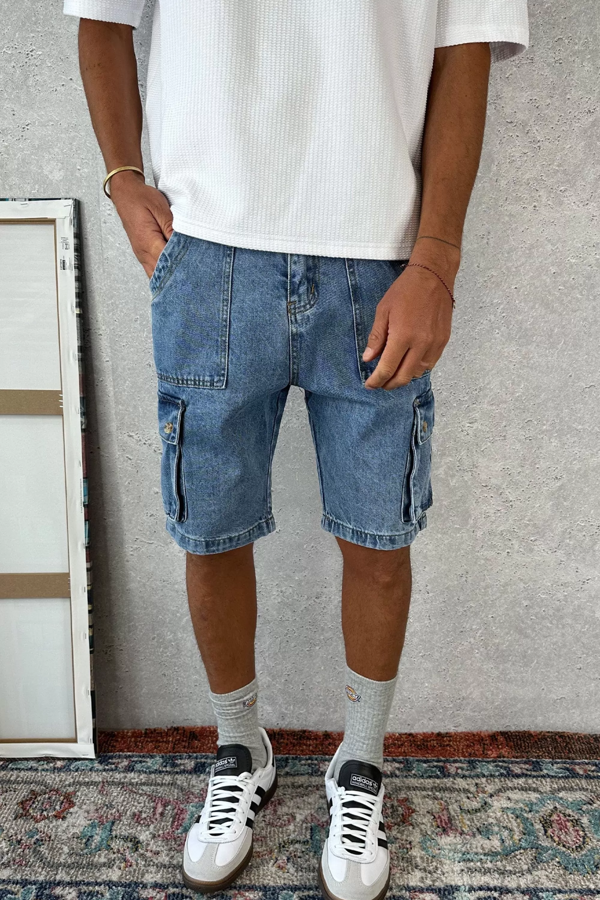 Denim>Sampson and Taylor Tom Cargo Drill Short Blue