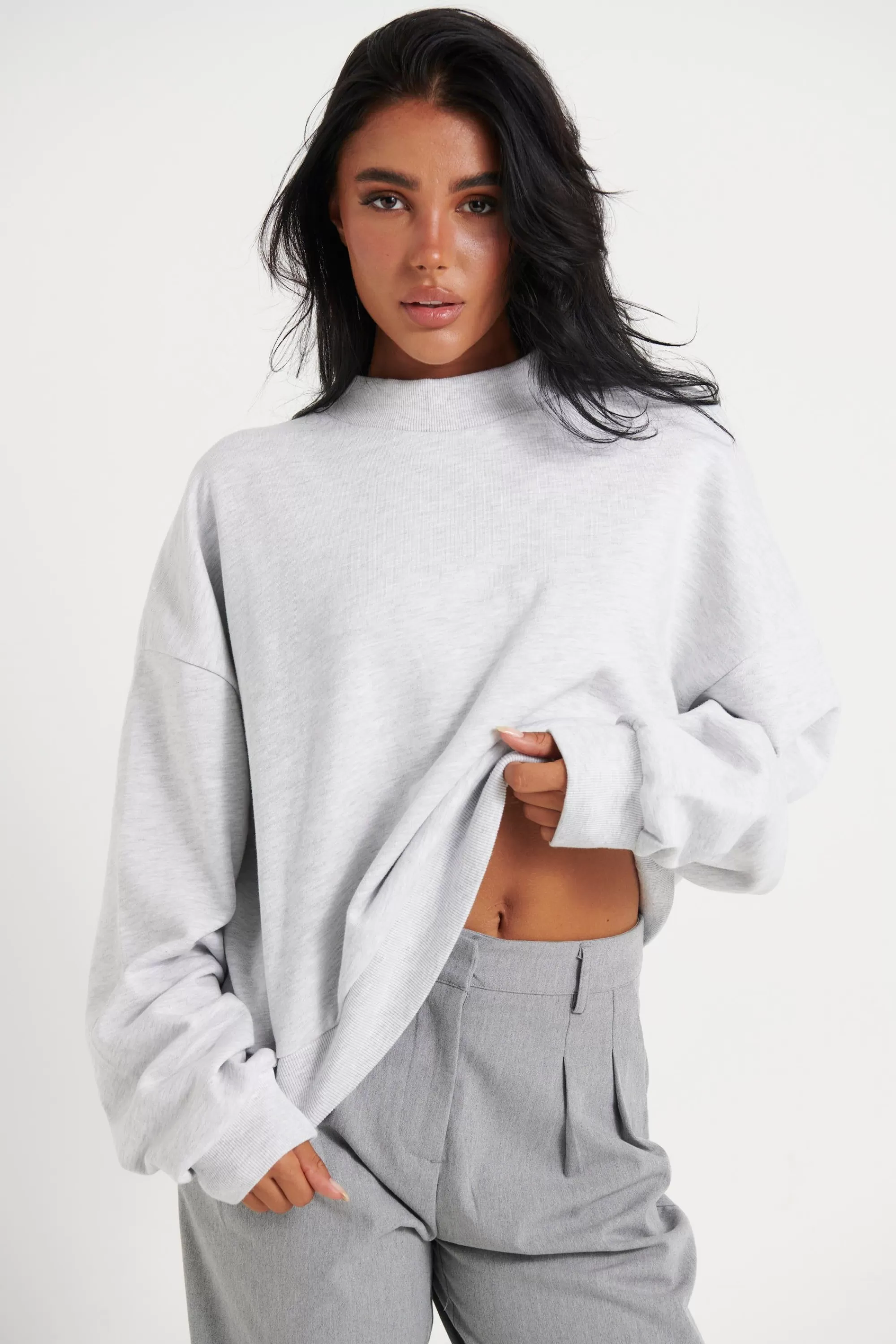 Sweaters & Jumpers>Sampson and Taylor Unisex Baxter Crop Box Sweater Heather Grey