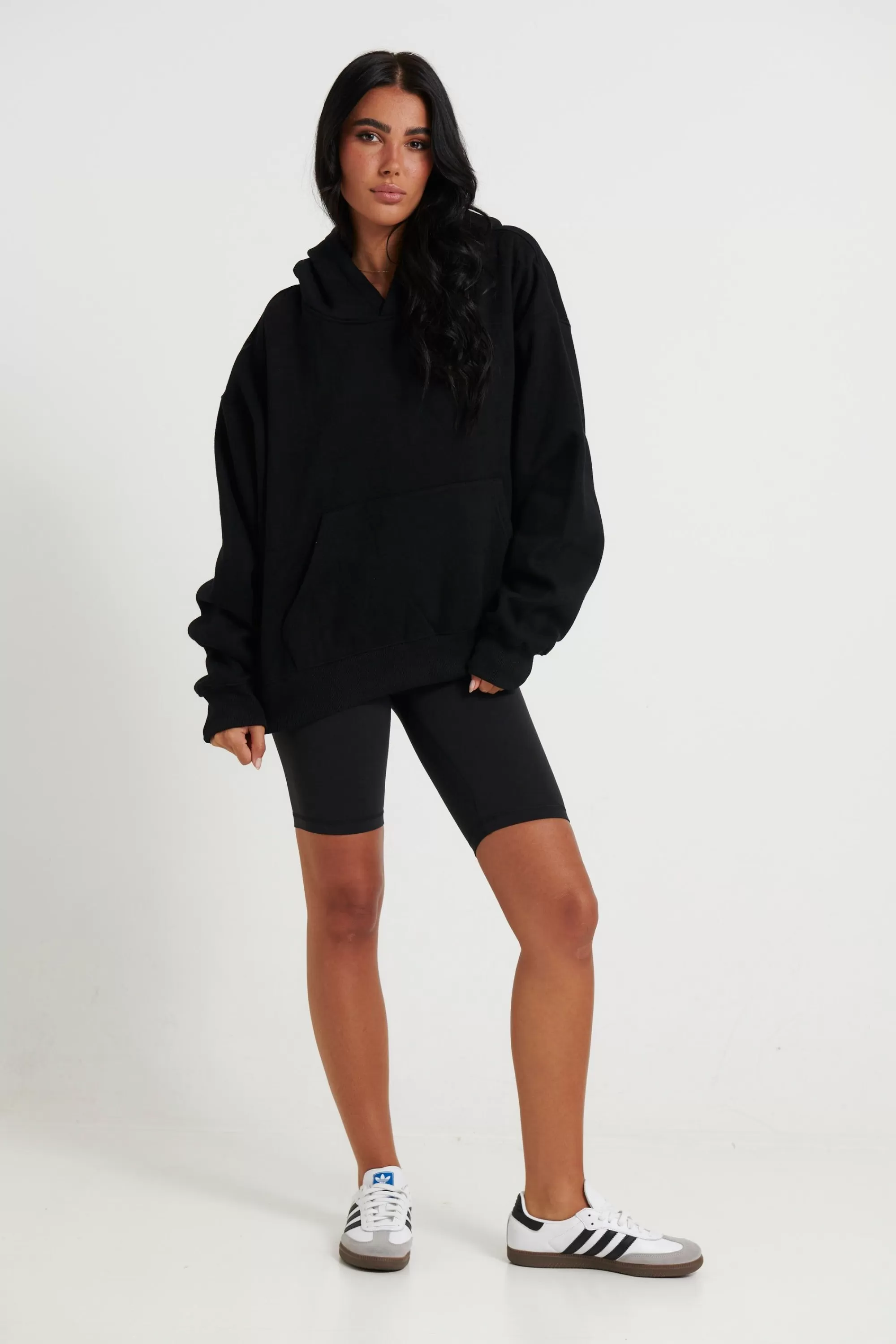 Sweaters & Jumpers>Sampson and Taylor Unisex Roman Cropped Drop Hoodie Black