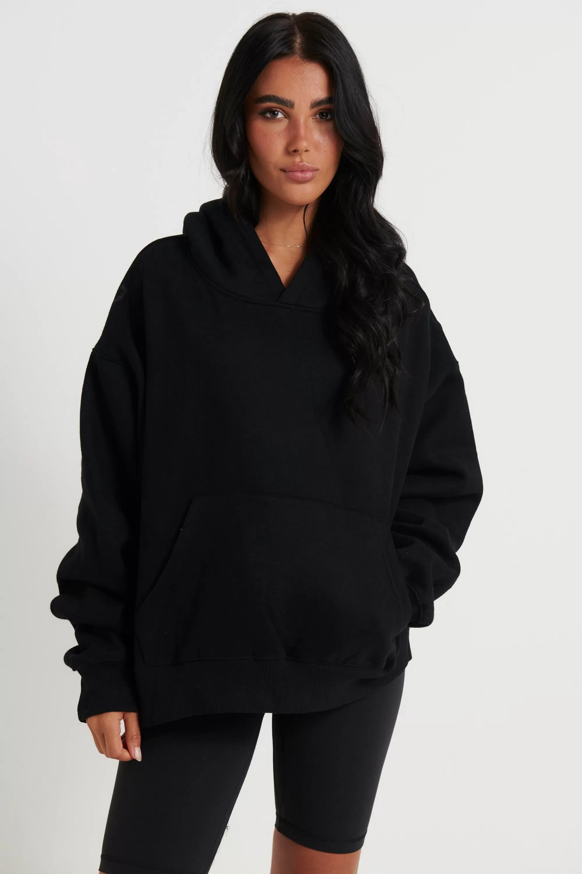 Sweaters & Jumpers>Sampson and Taylor Unisex Roman Cropped Drop Hoodie Black