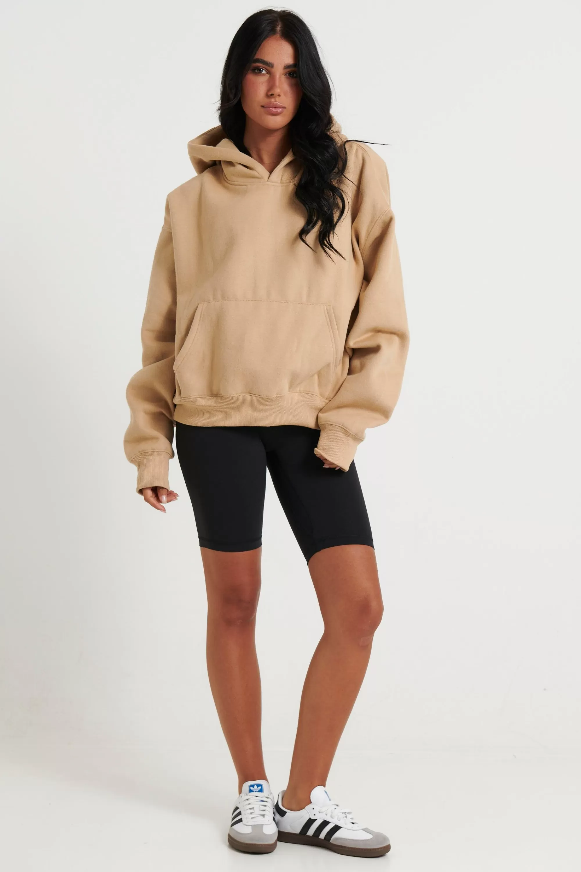 Sweaters & Jumpers>Sampson and Taylor Unisex Roman Cropped Drop Hoodie Stone