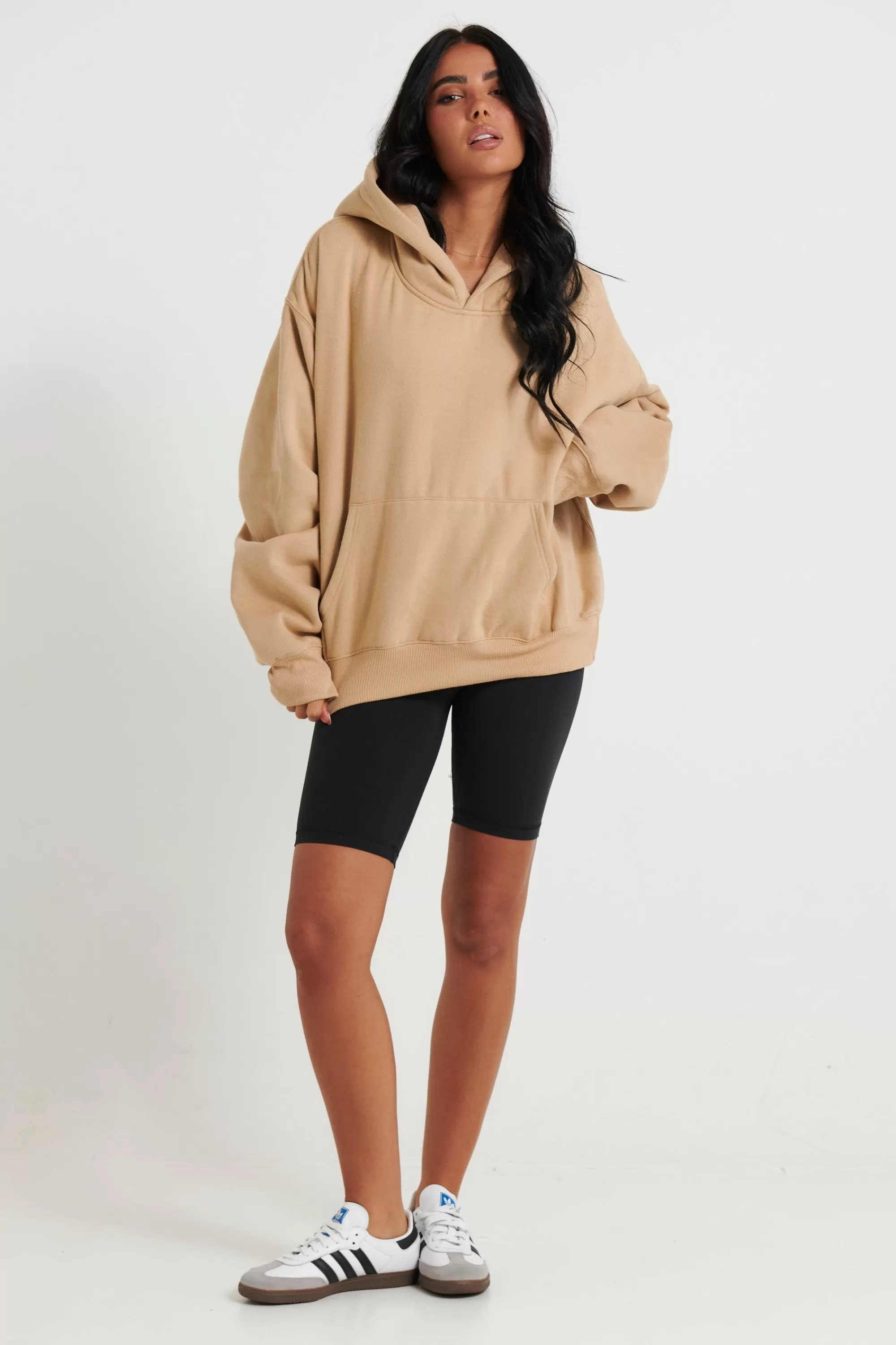 Sweaters & Jumpers>Sampson and Taylor Unisex Roman Cropped Drop Hoodie Stone