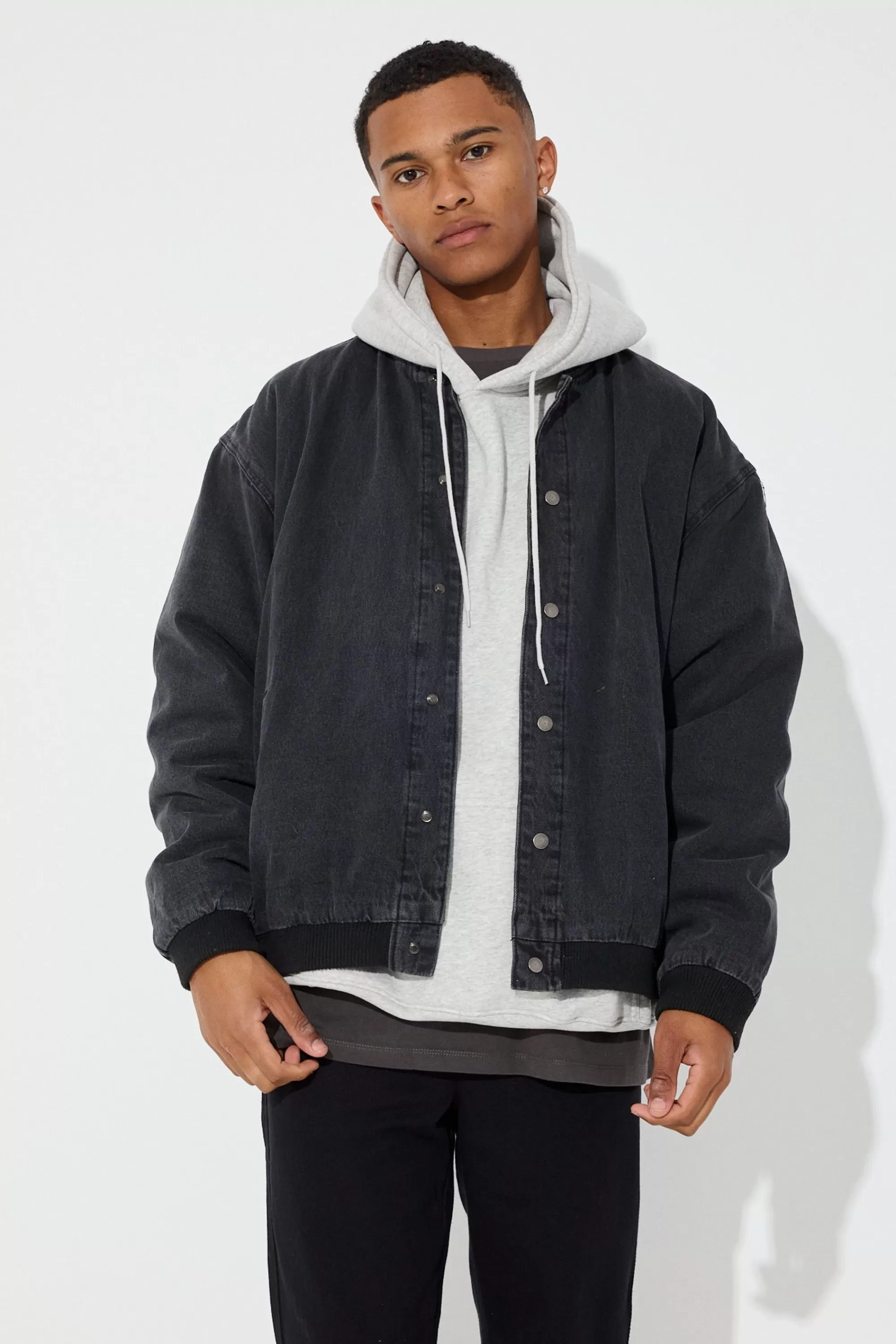 Jackets>Sampson and Taylor Vintage Bomber Denim Jacket Black