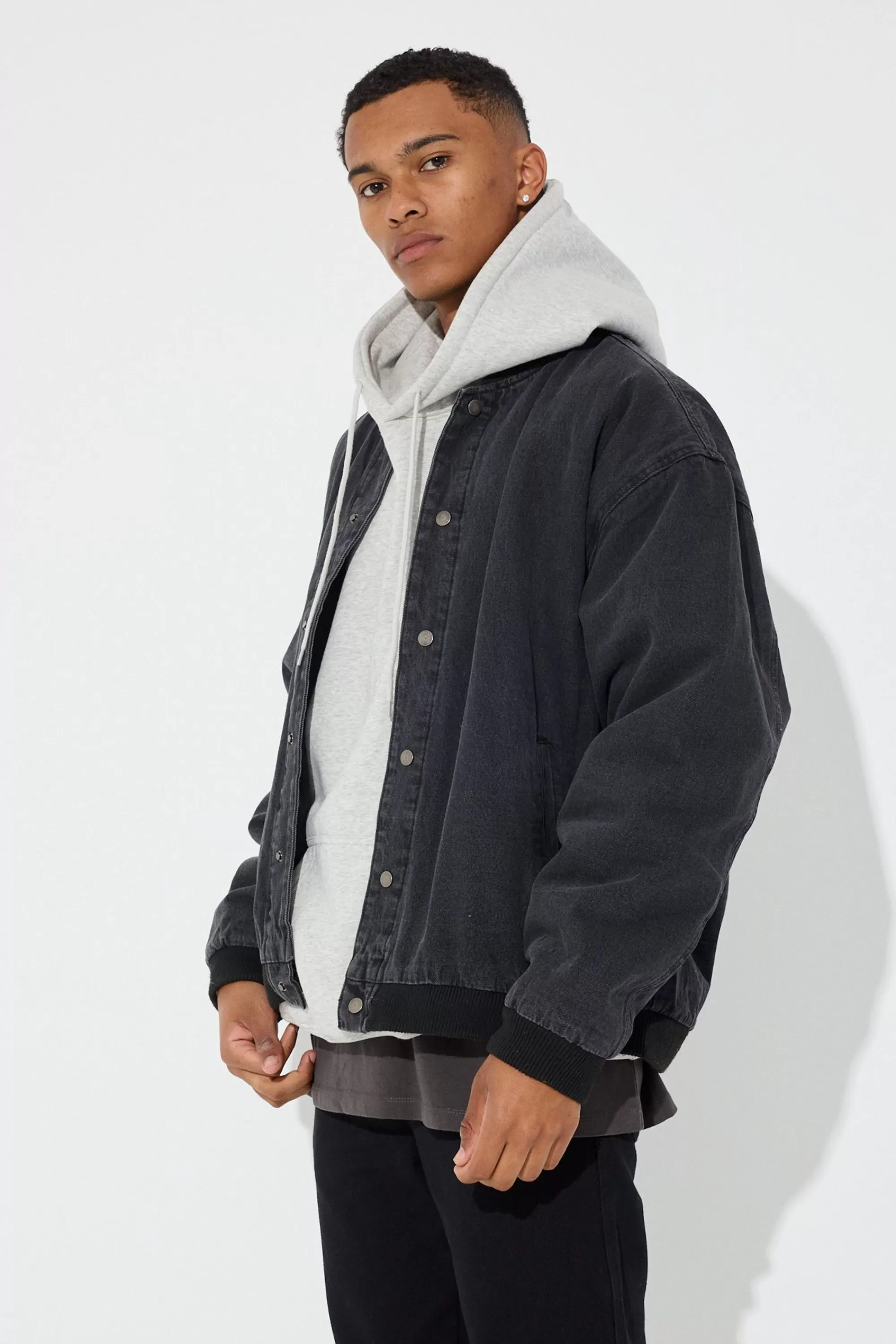 Jackets>Sampson and Taylor Vintage Bomber Denim Jacket Black