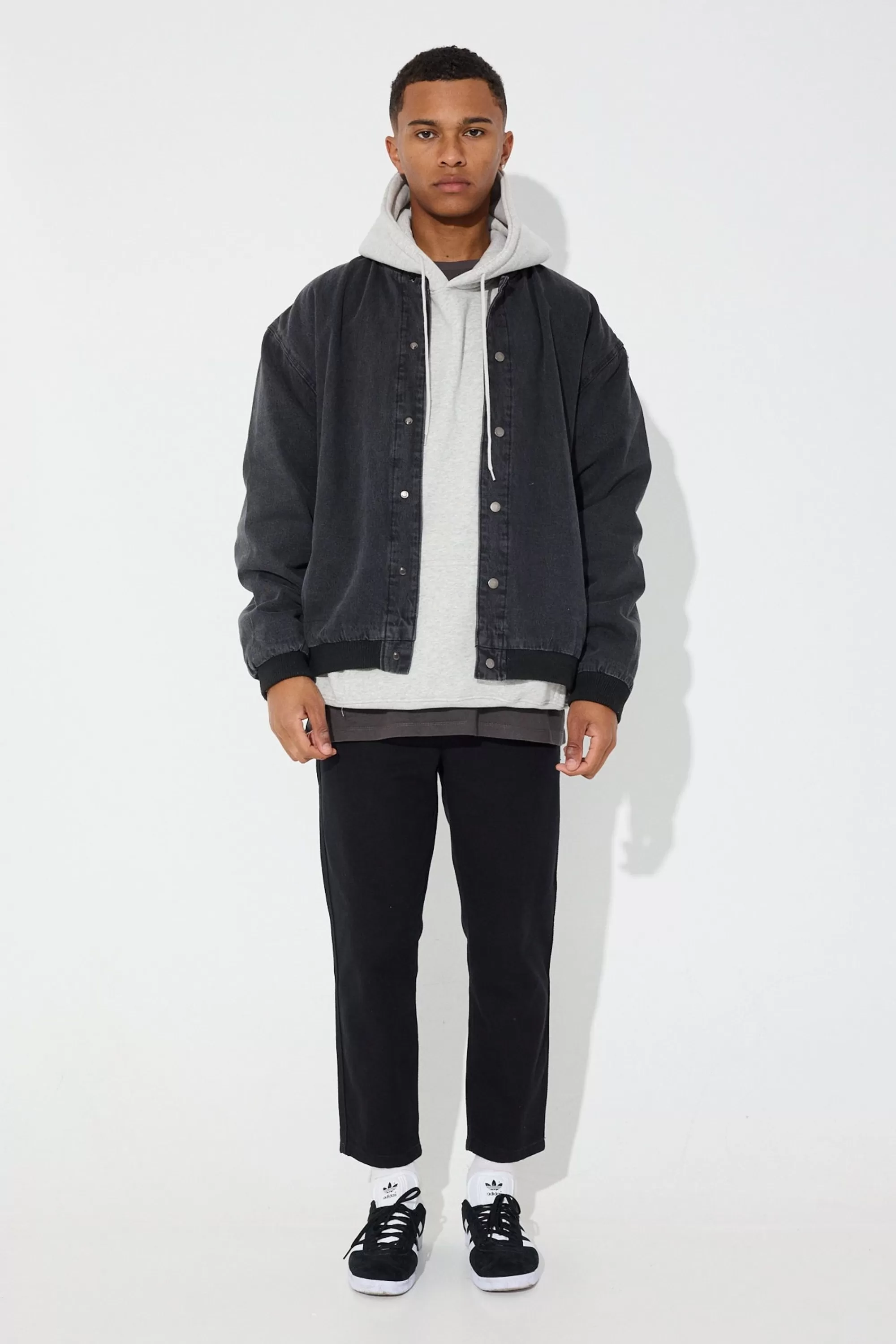 Jackets>Sampson and Taylor Vintage Bomber Denim Jacket Black