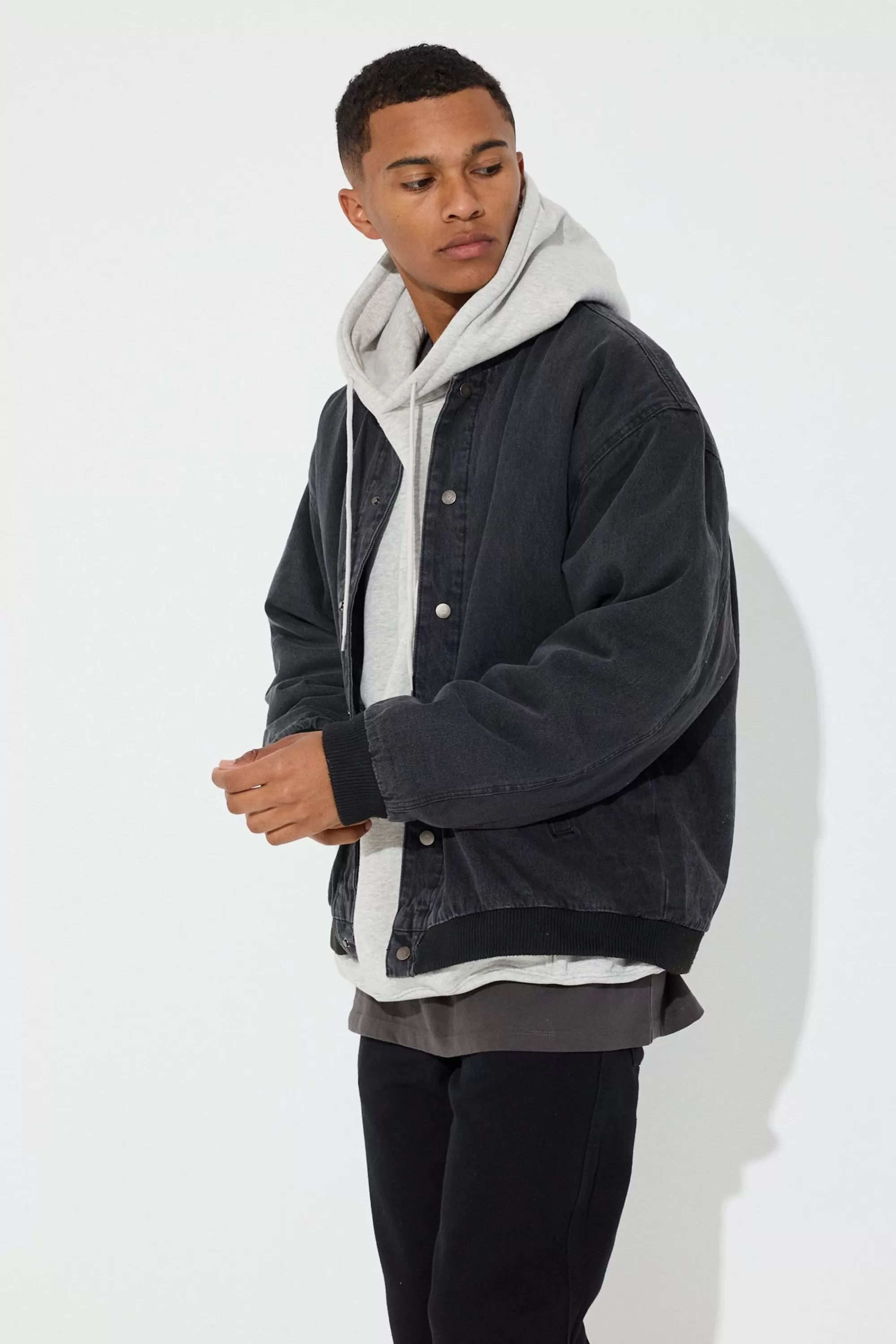 Jackets>Sampson and Taylor Vintage Bomber Denim Jacket Black