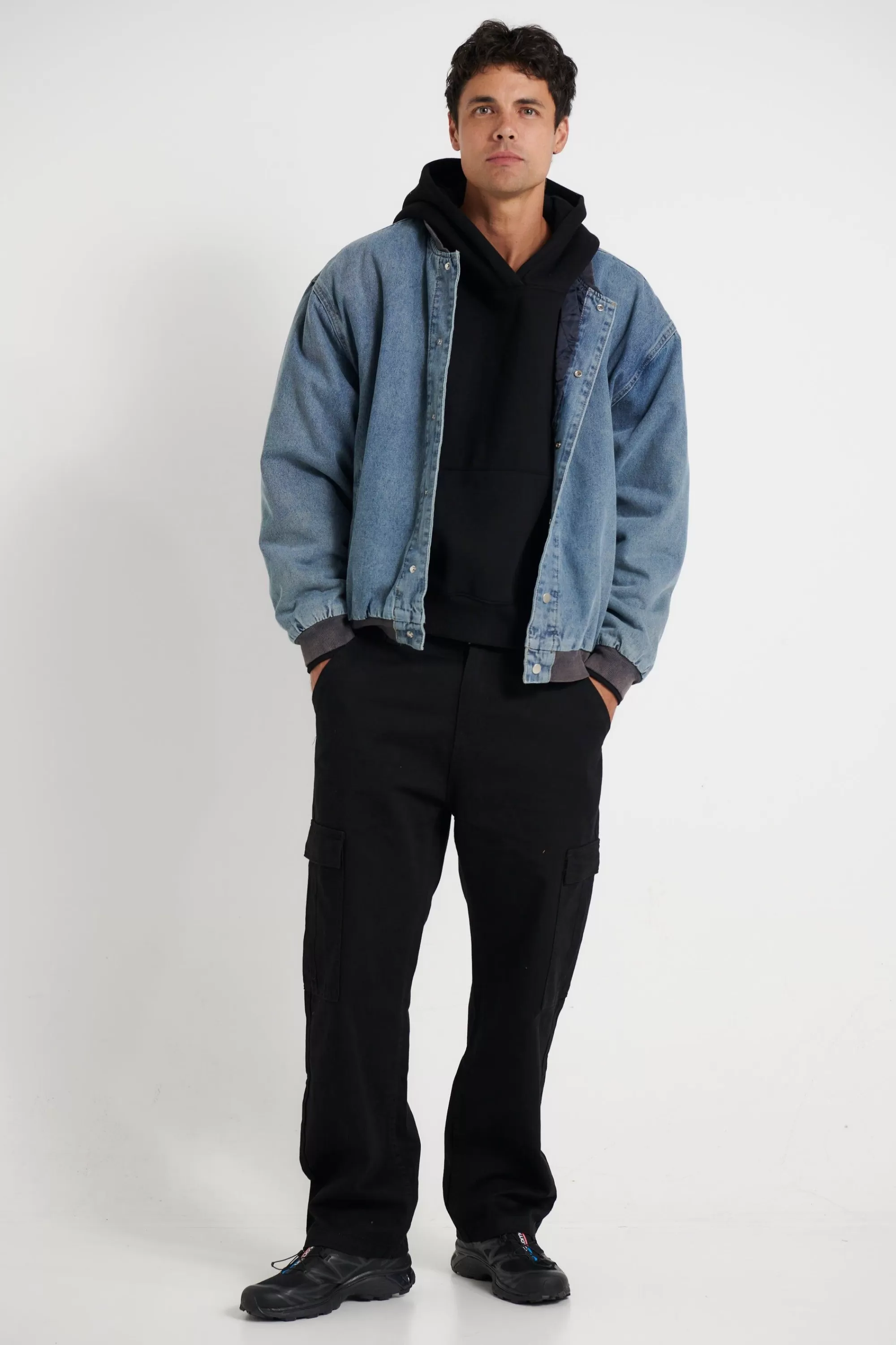 Jackets>Sampson and Taylor Vintage Bomber Denim Jacket Blue