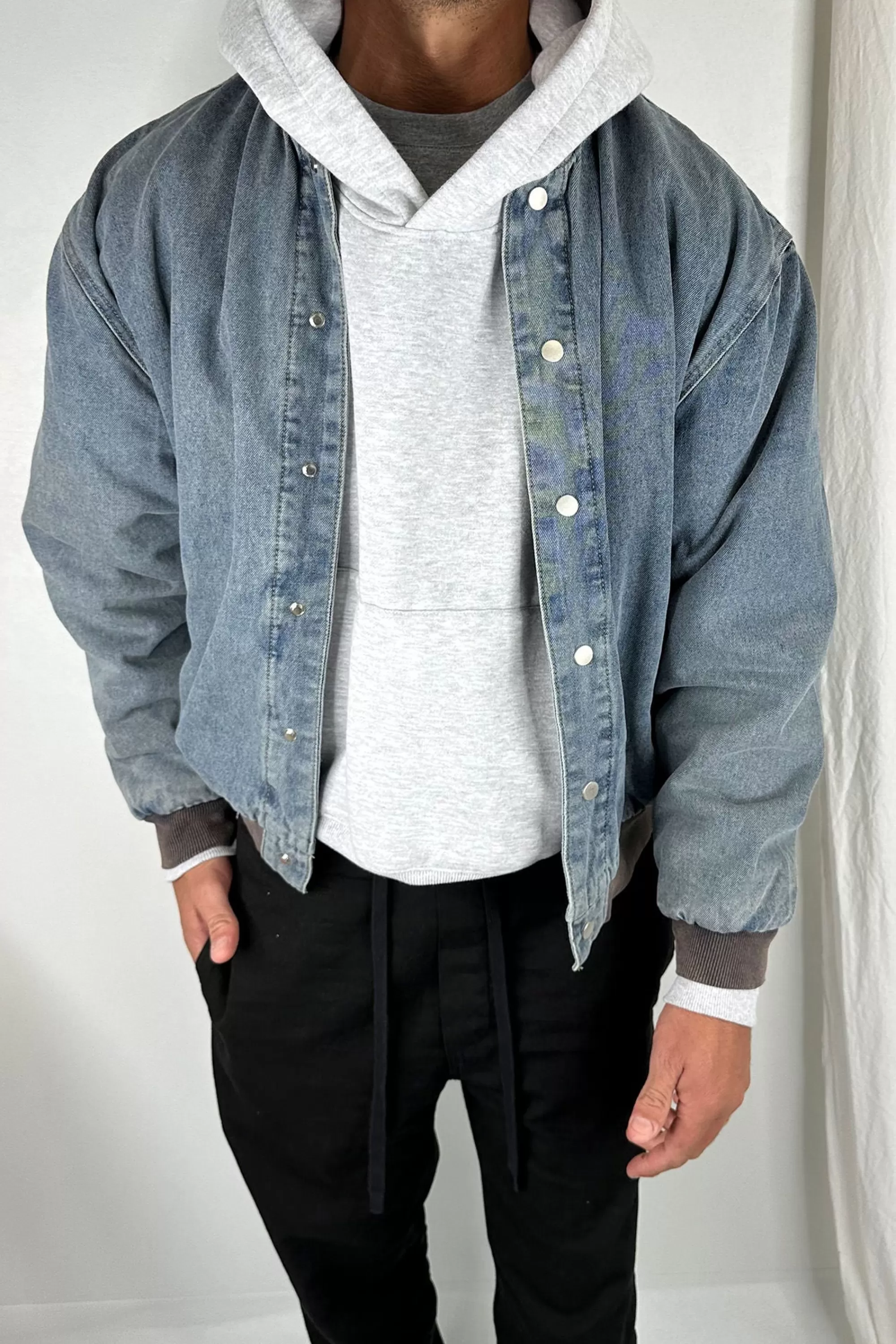 Jackets>Sampson and Taylor Vintage Bomber Denim Jacket Blue