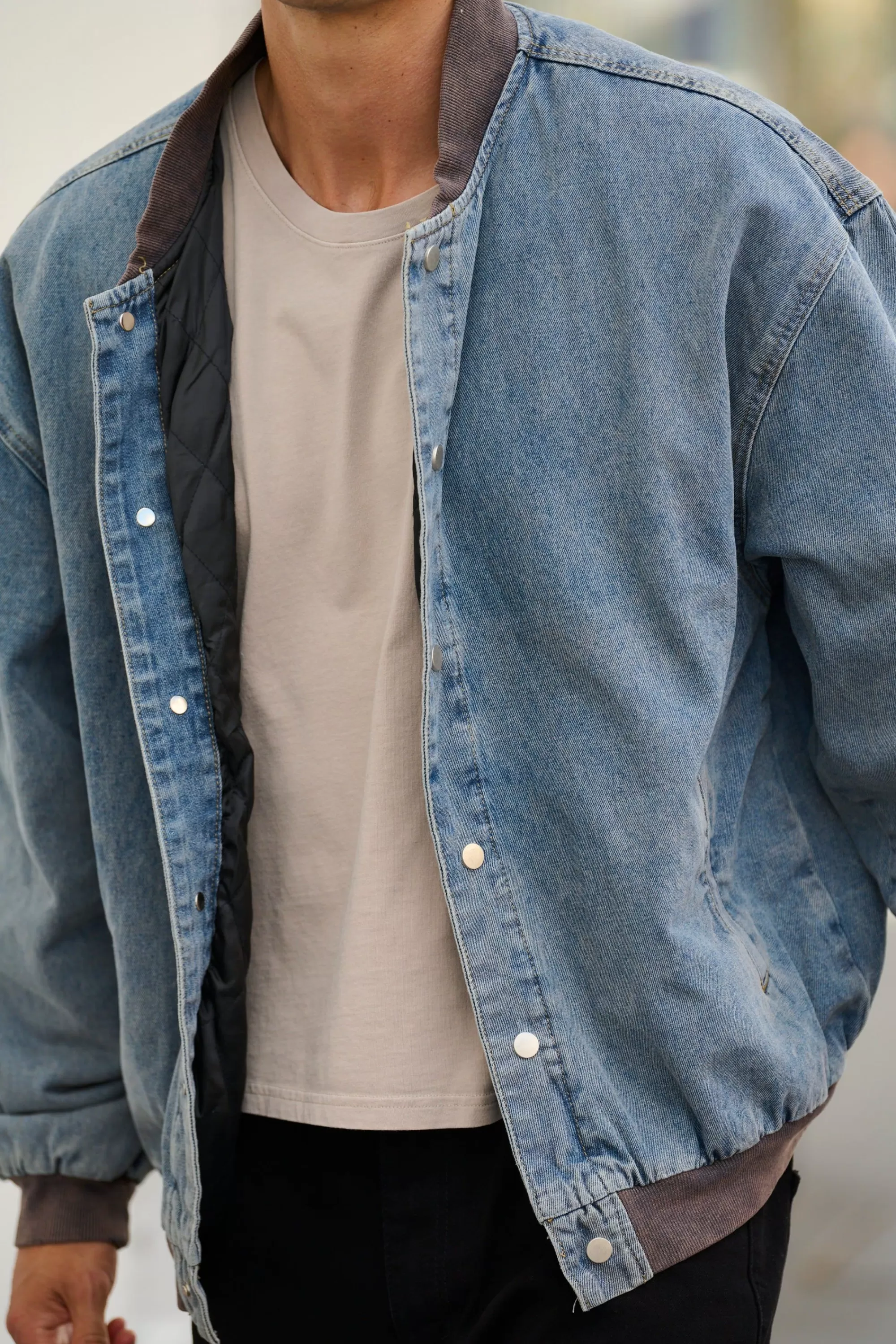 Jackets>Sampson and Taylor Vintage Bomber Denim Jacket Blue