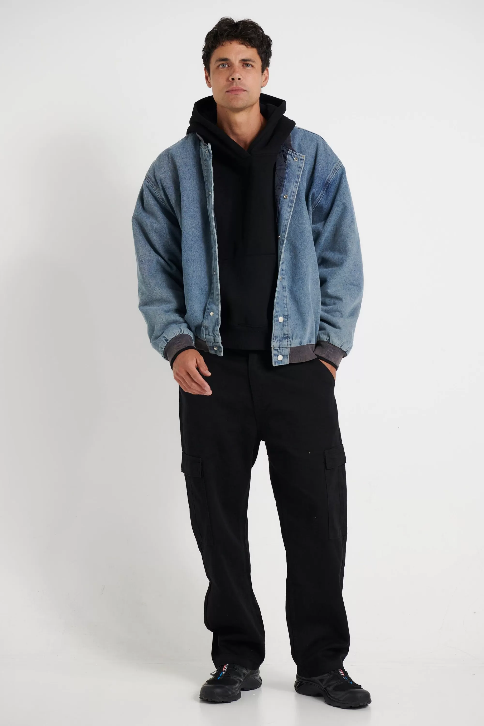 Jackets>Sampson and Taylor Vintage Bomber Denim Jacket Blue