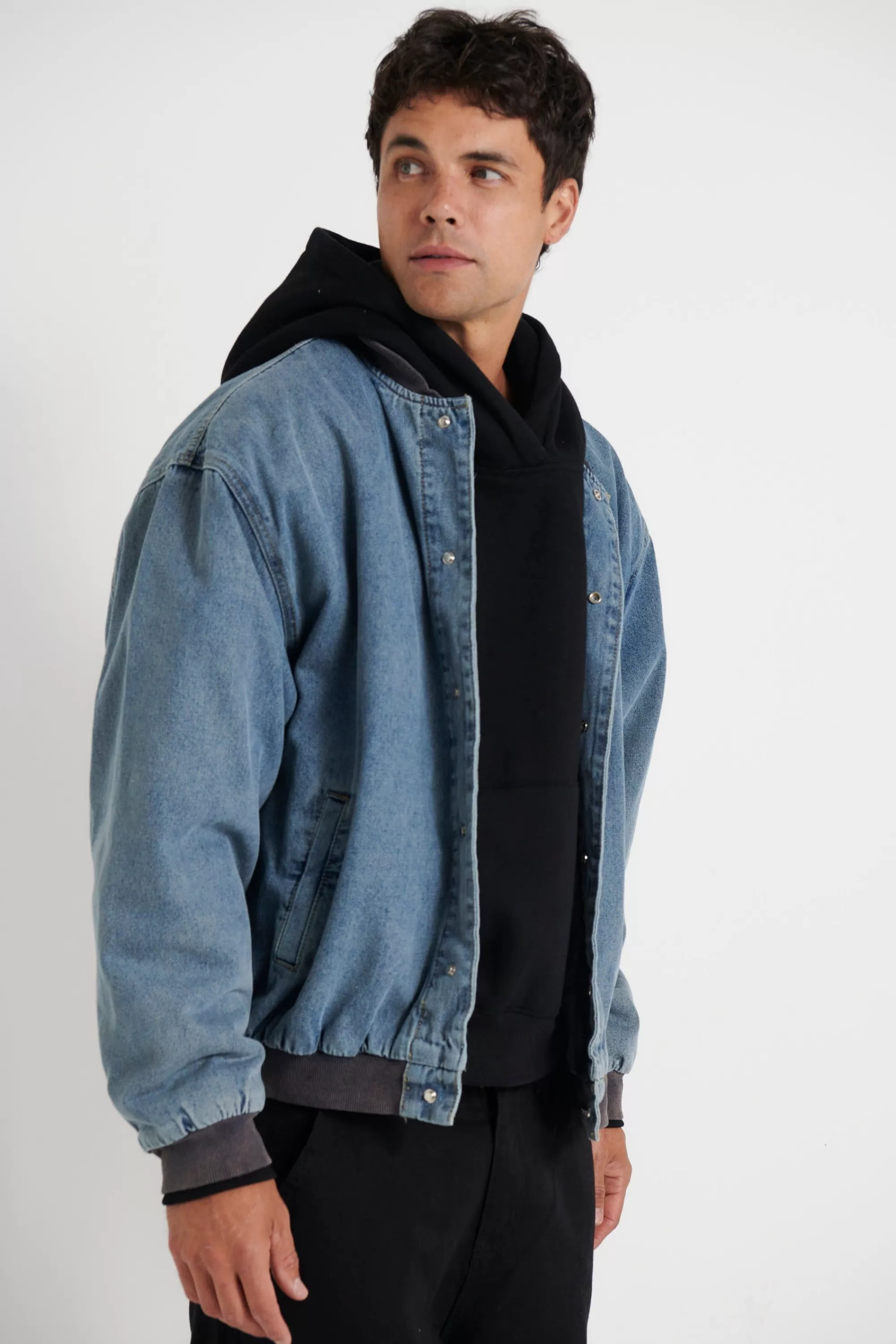 Jackets>Sampson and Taylor Vintage Bomber Denim Jacket Blue