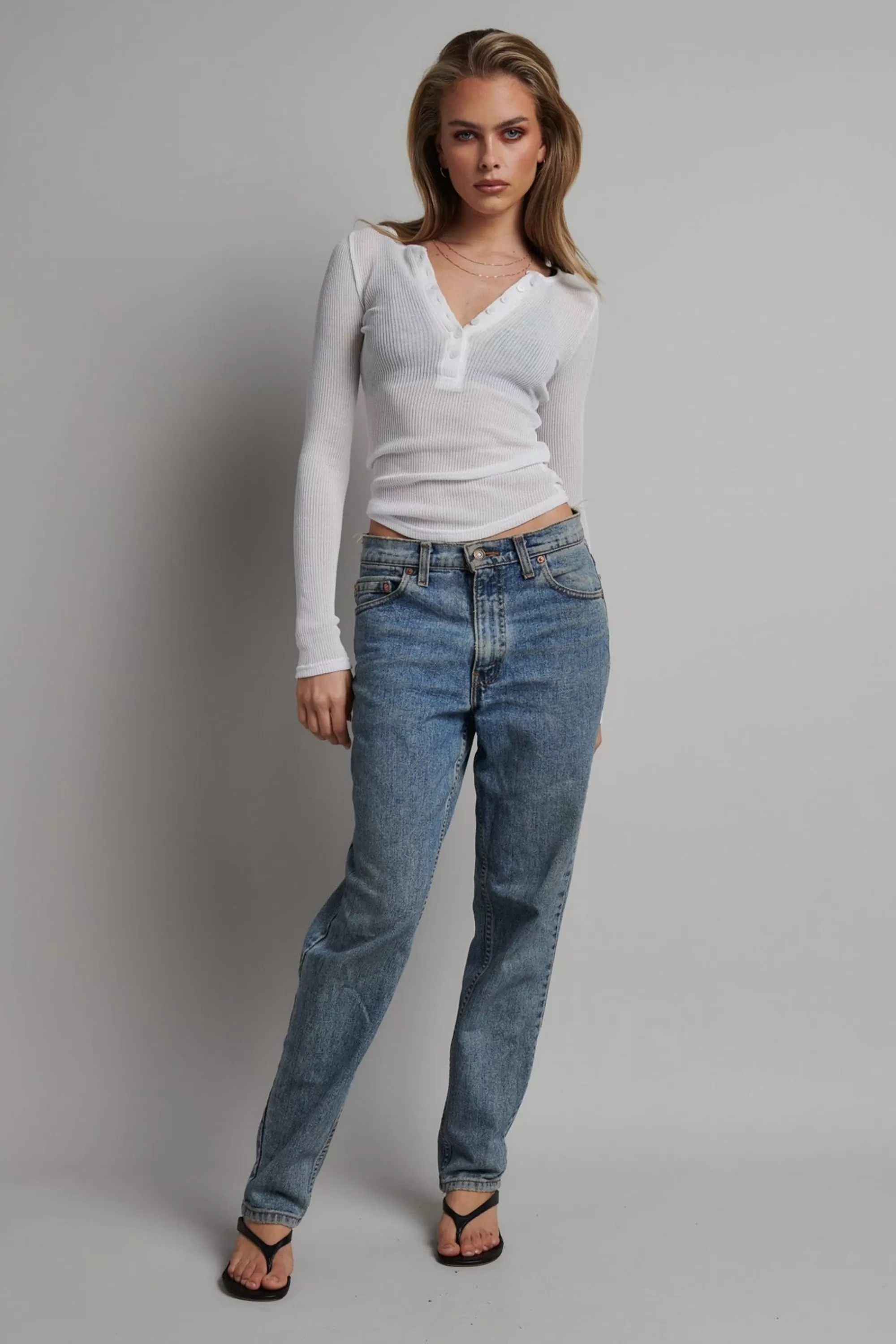 Tops>Bayse Xavier Button Top White